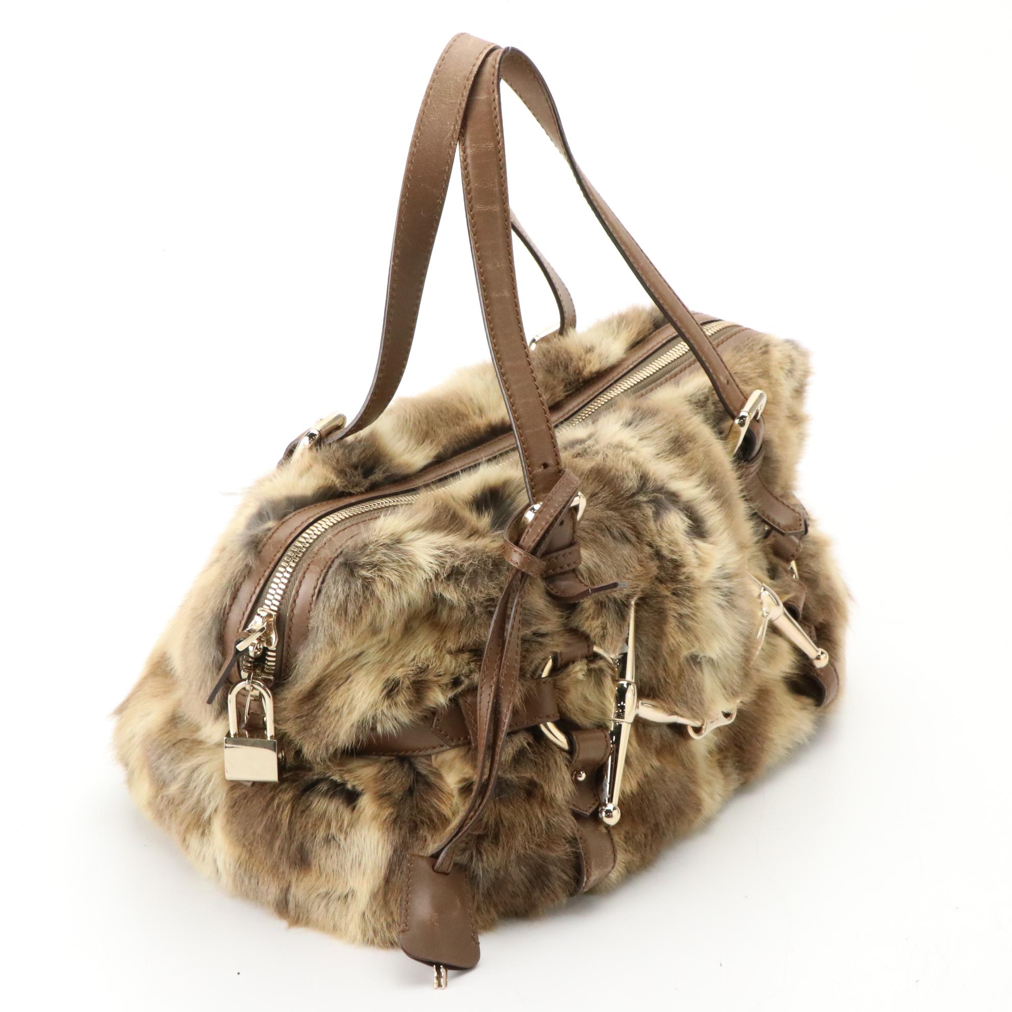 Gucci Limited Edition 85th Anniversary Rabbit Fur Horsebit Shoulder Satchel