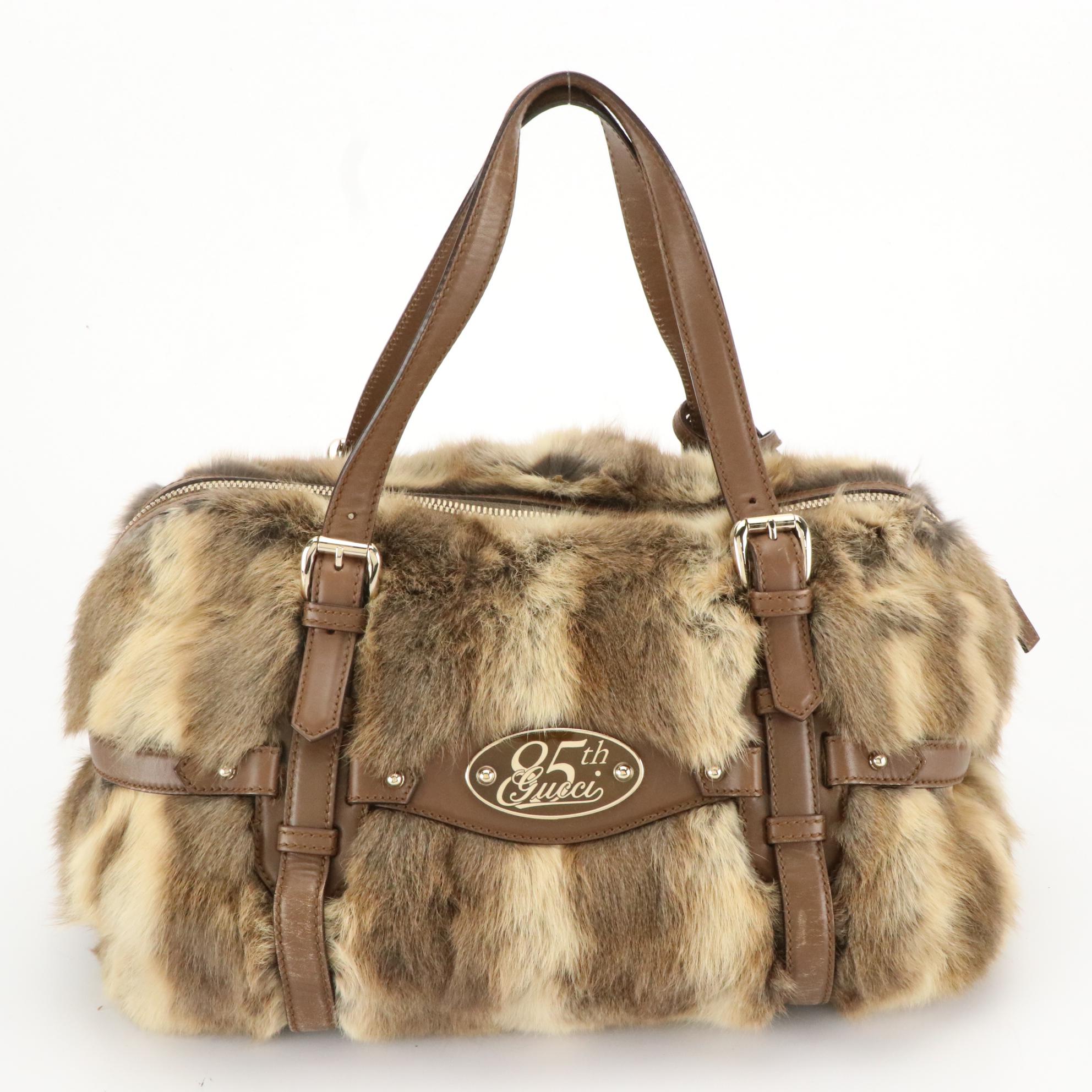 Gucci Limited Edition 85th Anniversary Rabbit Fur Horsebit Shoulder Satchel