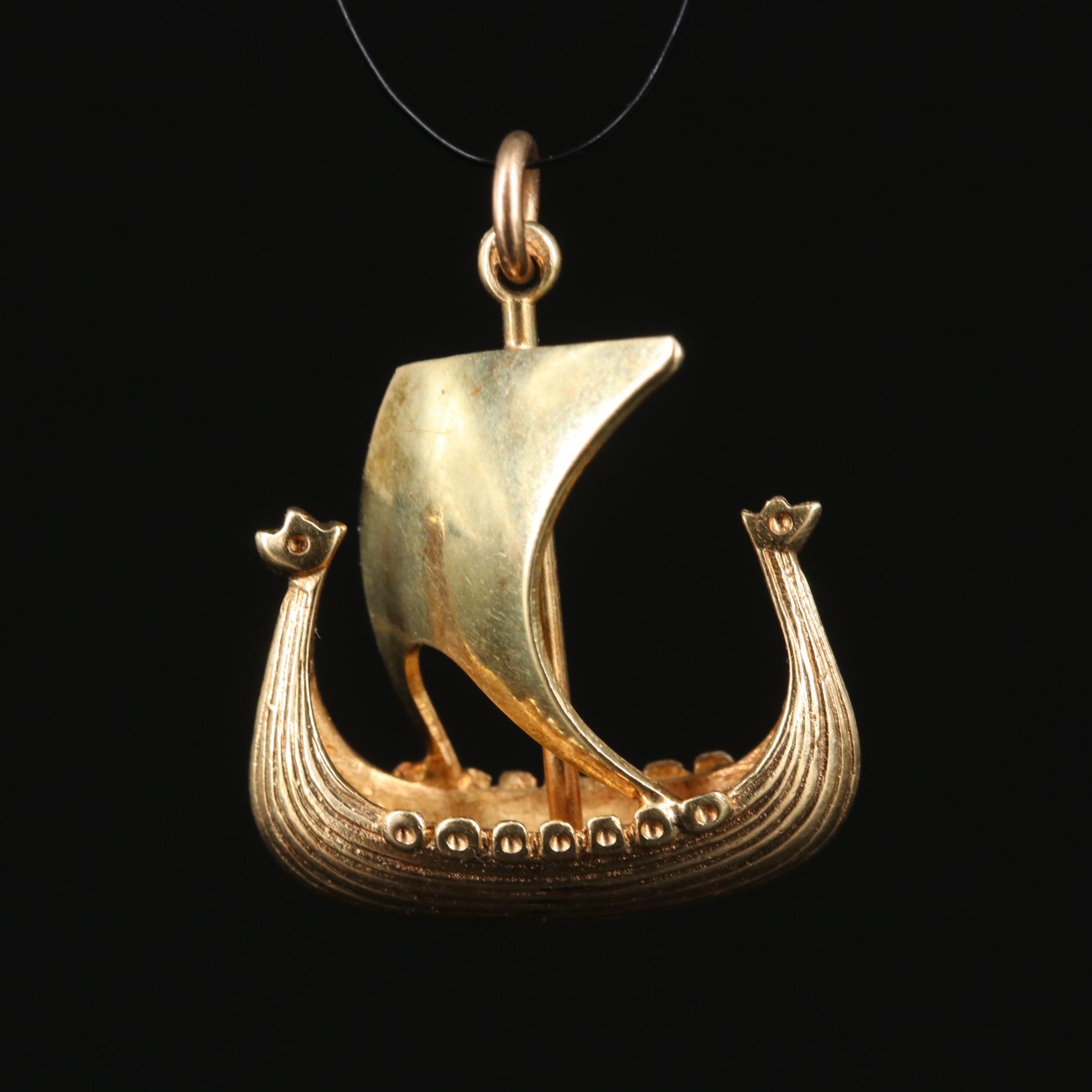 14K Viking Longship Pendant