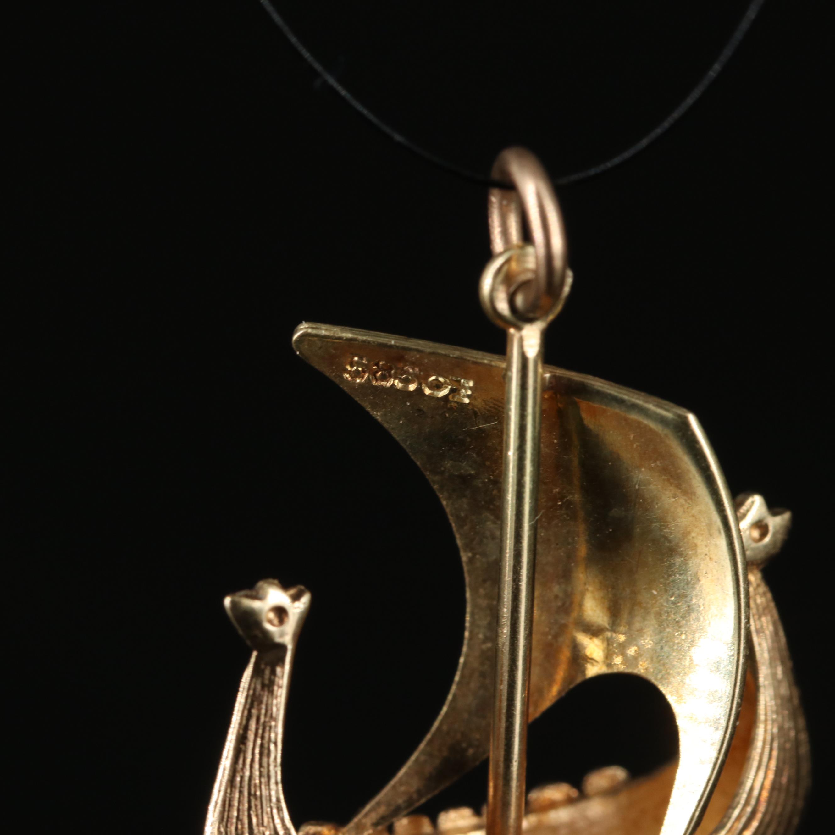 14K Viking Longship Pendant