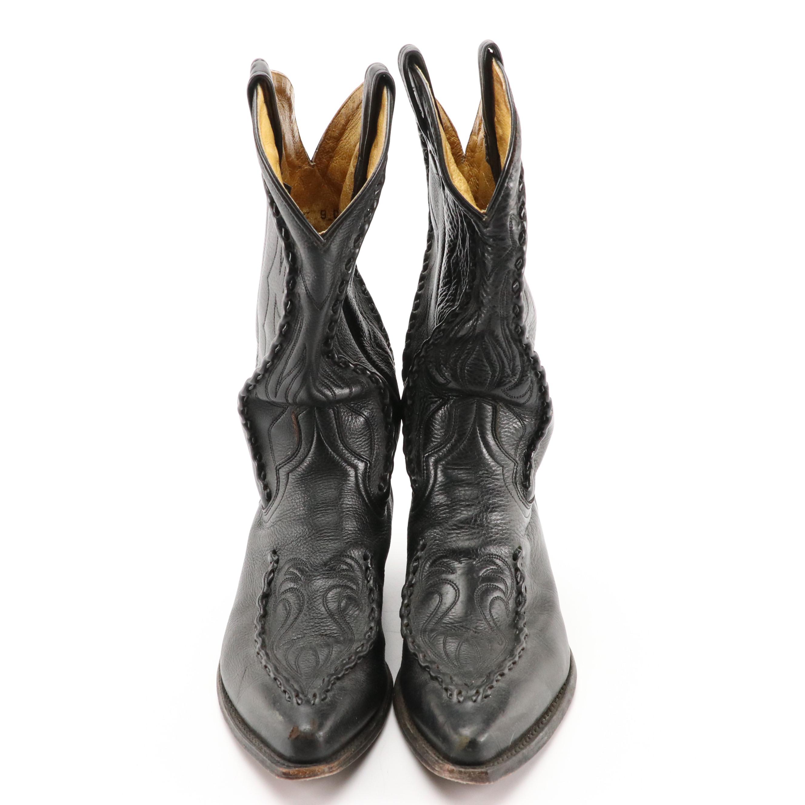 Men's Dan Post Buckstitched Bucklace Black Leather Cowboy Boots