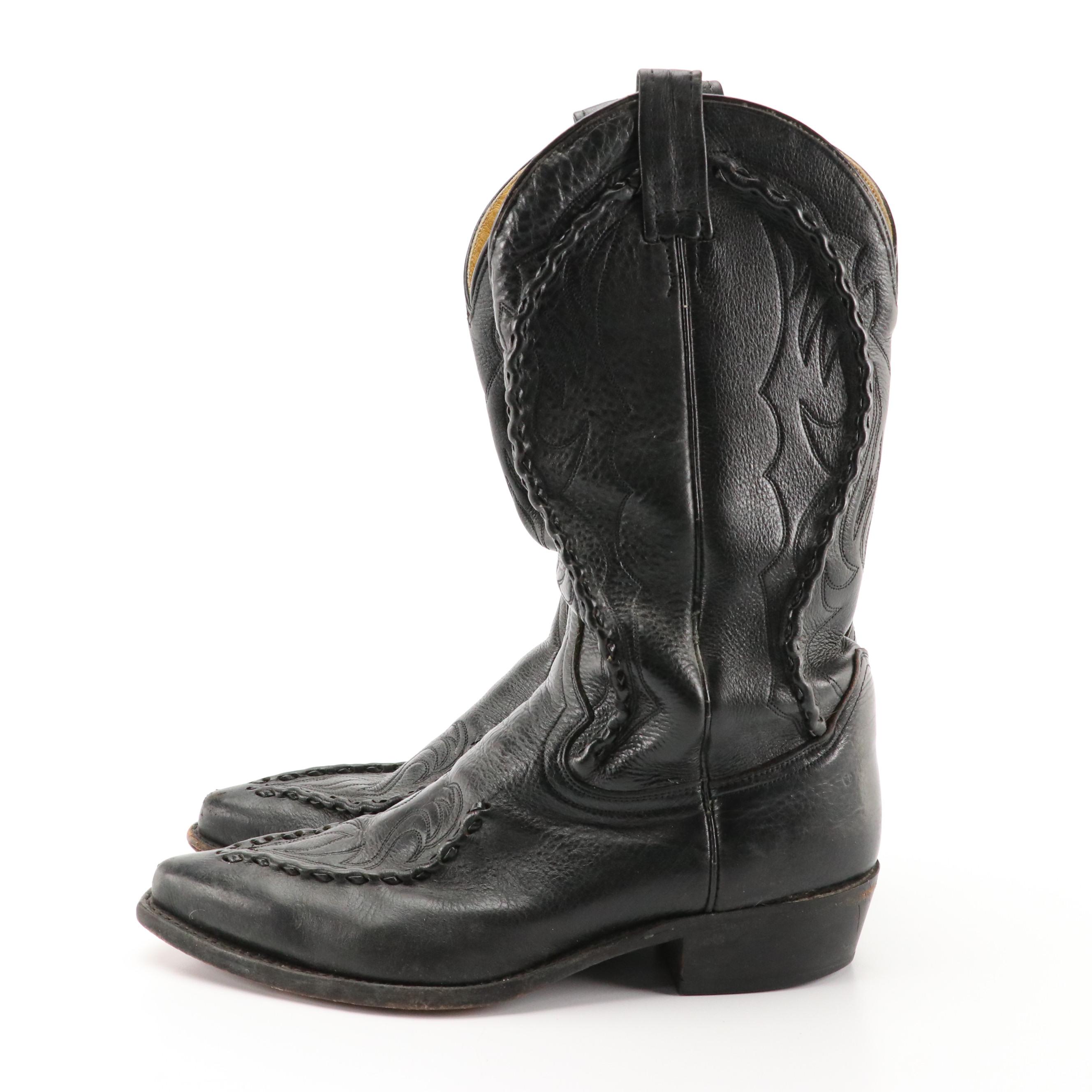 Men's Dan Post Buckstitched Bucklace Black Leather Cowboy Boots
