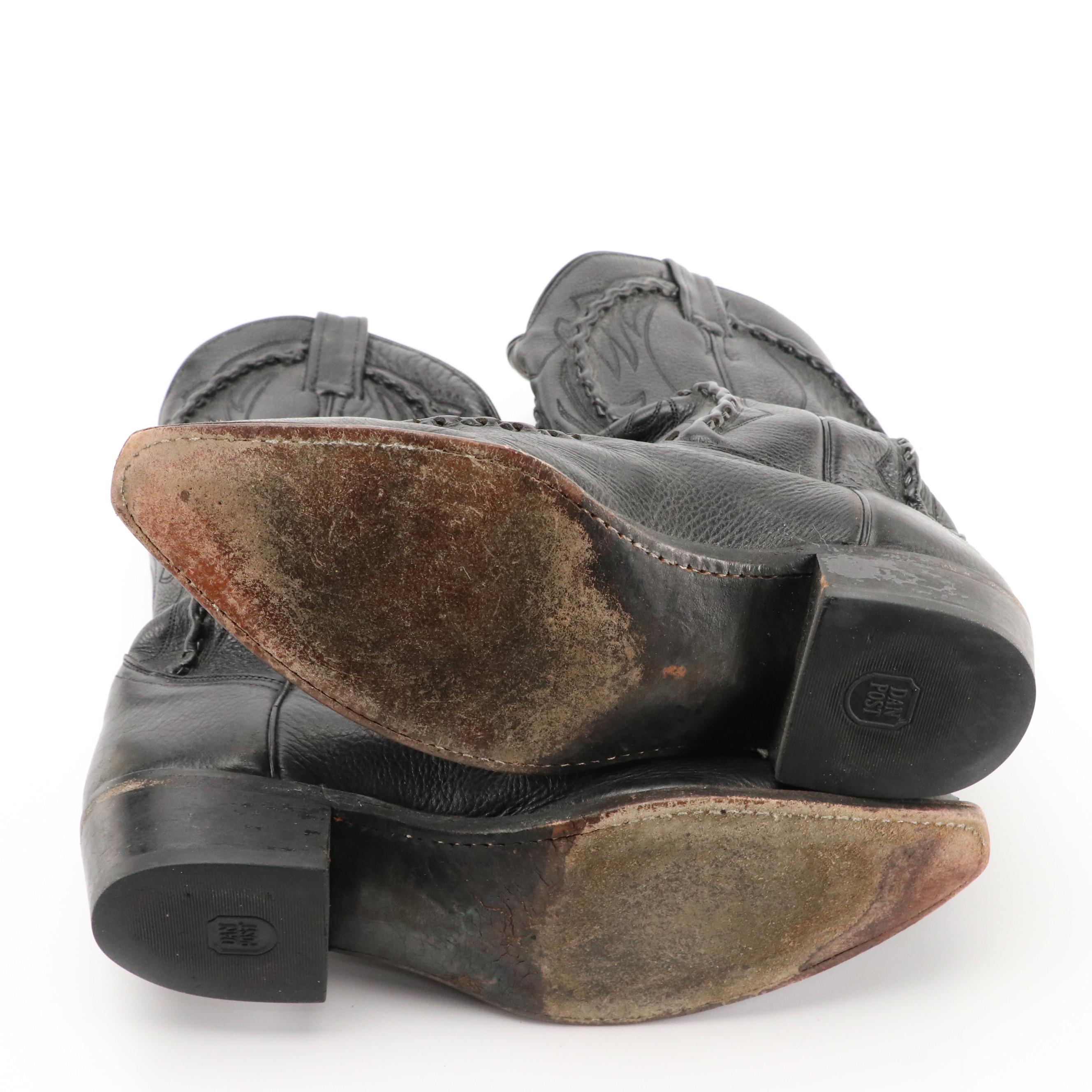 Men's Dan Post Buckstitched Bucklace Black Leather Cowboy Boots