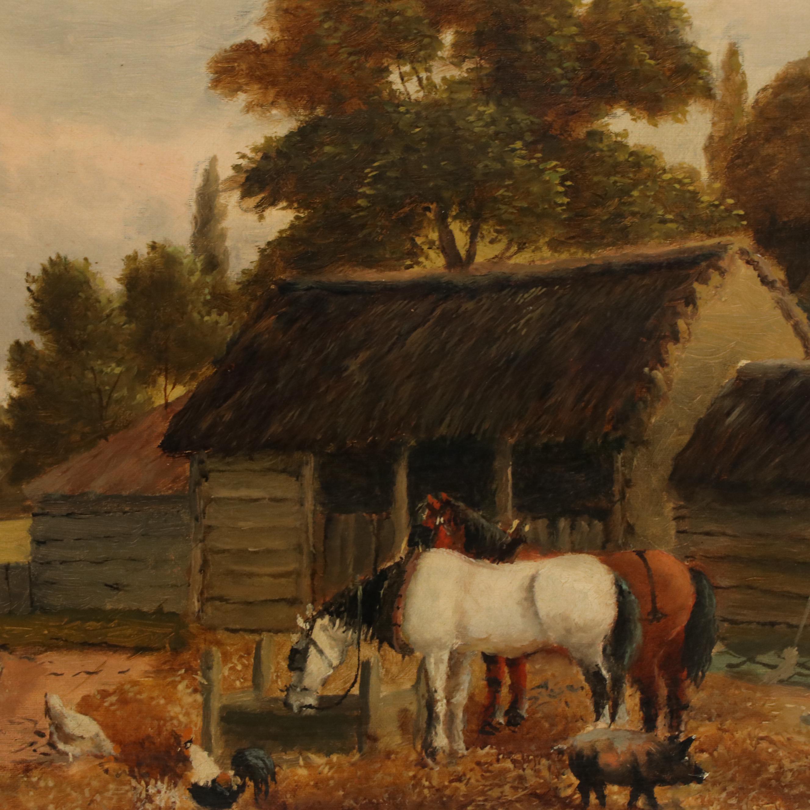 James Barham Cook Pastoral Landscape Oil Painting of Farmyard Scene
