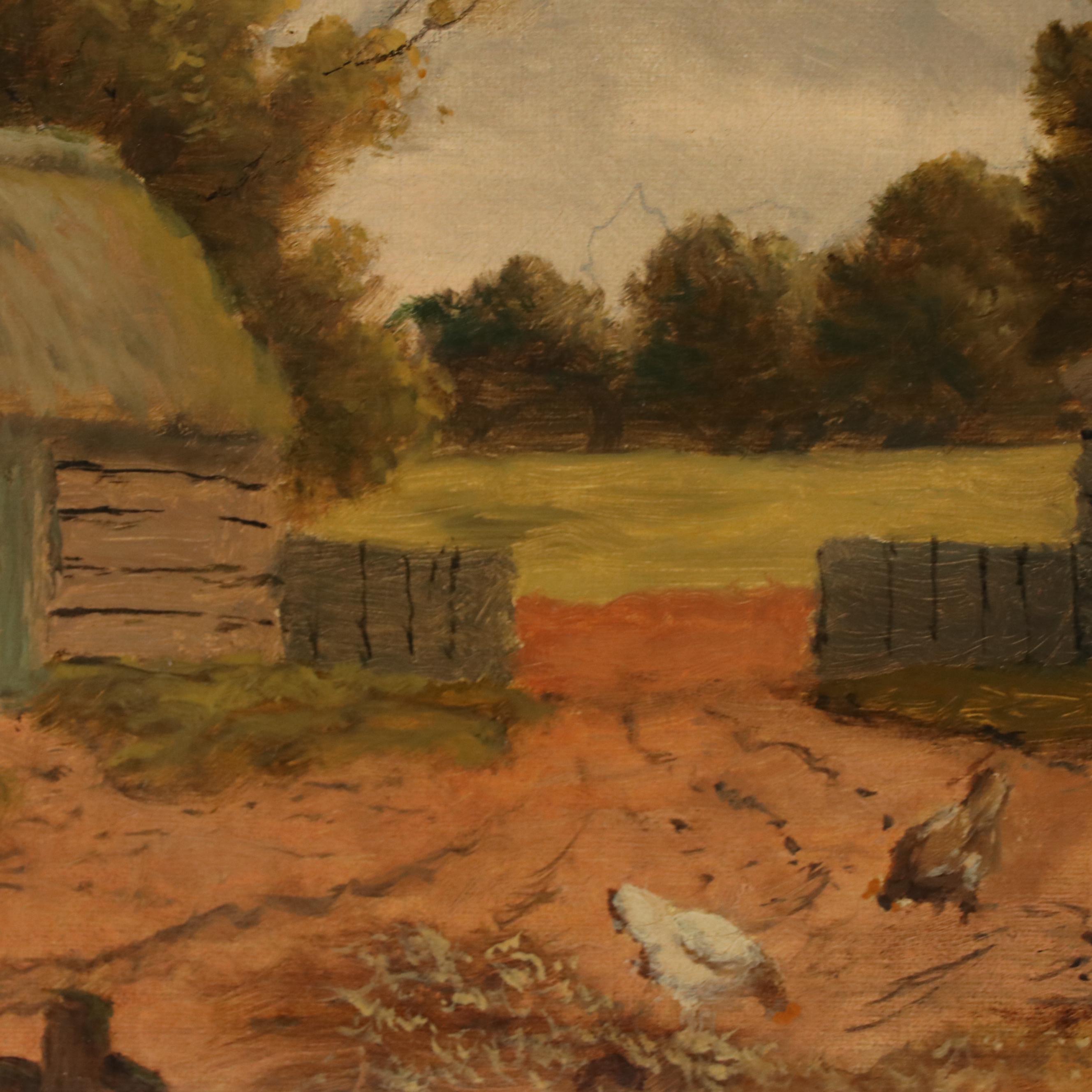 James Barham Cook Pastoral Landscape Oil Painting of Farmyard Scene