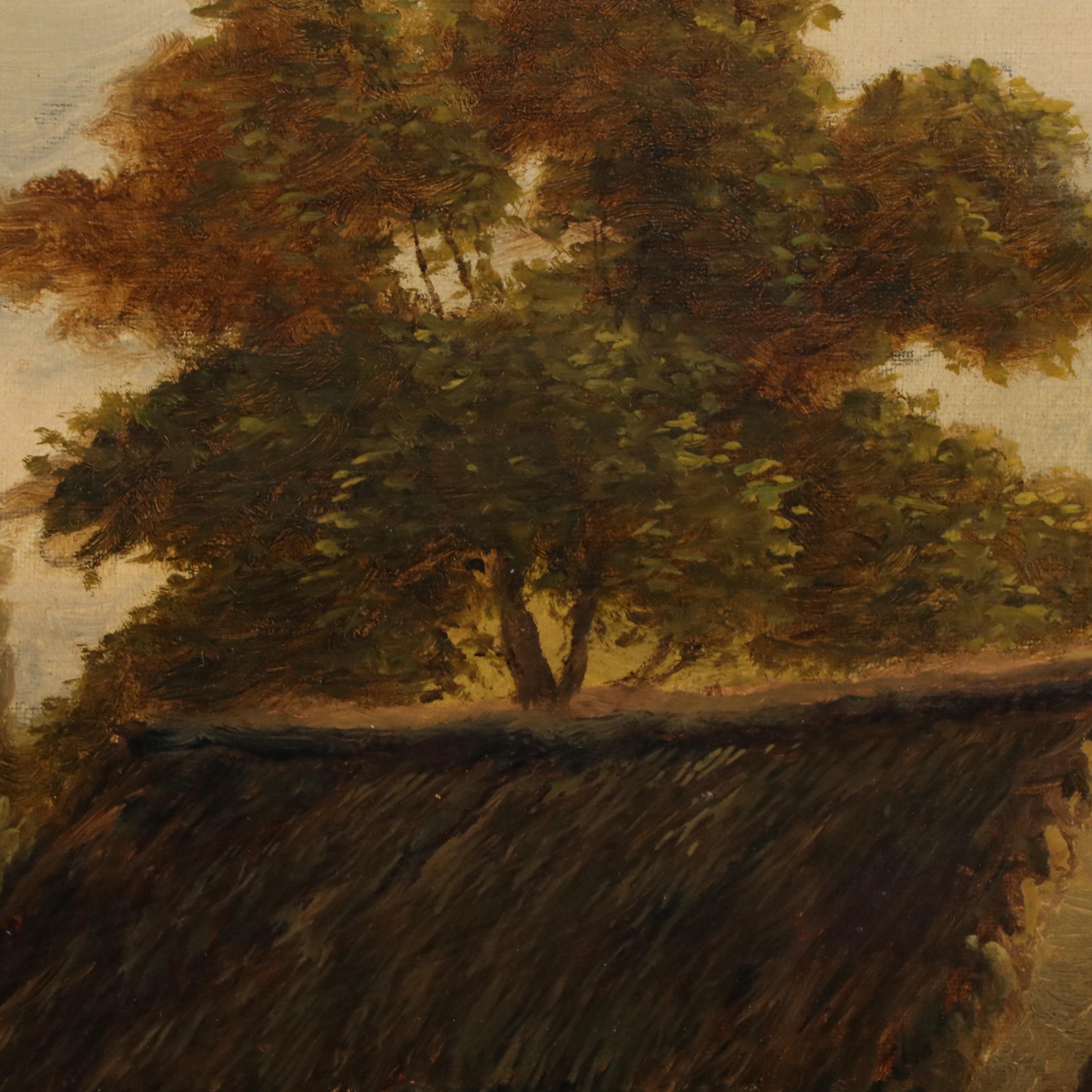 James Barham Cook Pastoral Landscape Oil Painting of Farmyard Scene