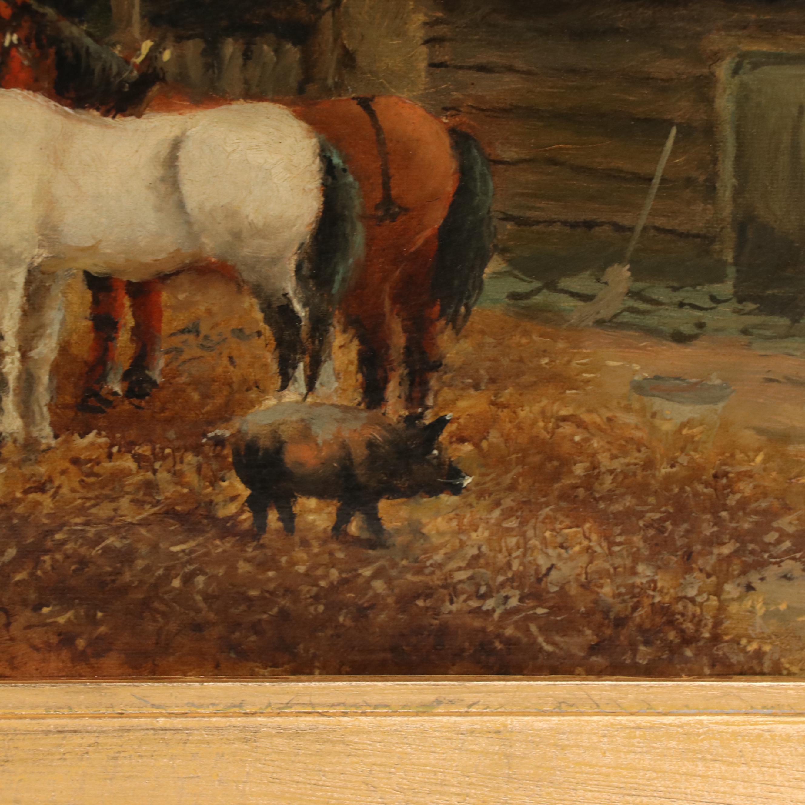 James Barham Cook Pastoral Landscape Oil Painting of Farmyard Scene