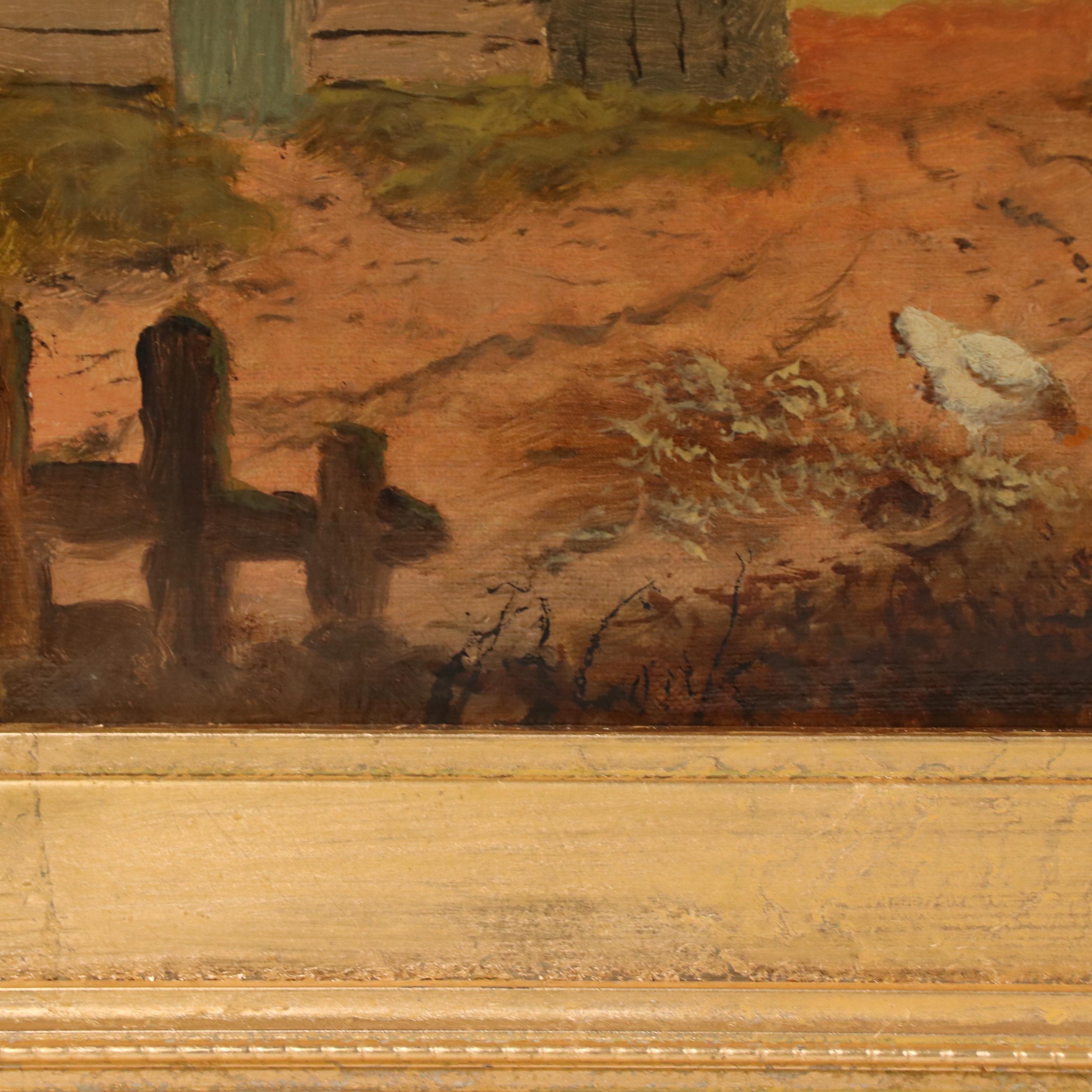 James Barham Cook Pastoral Landscape Oil Painting of Farmyard Scene