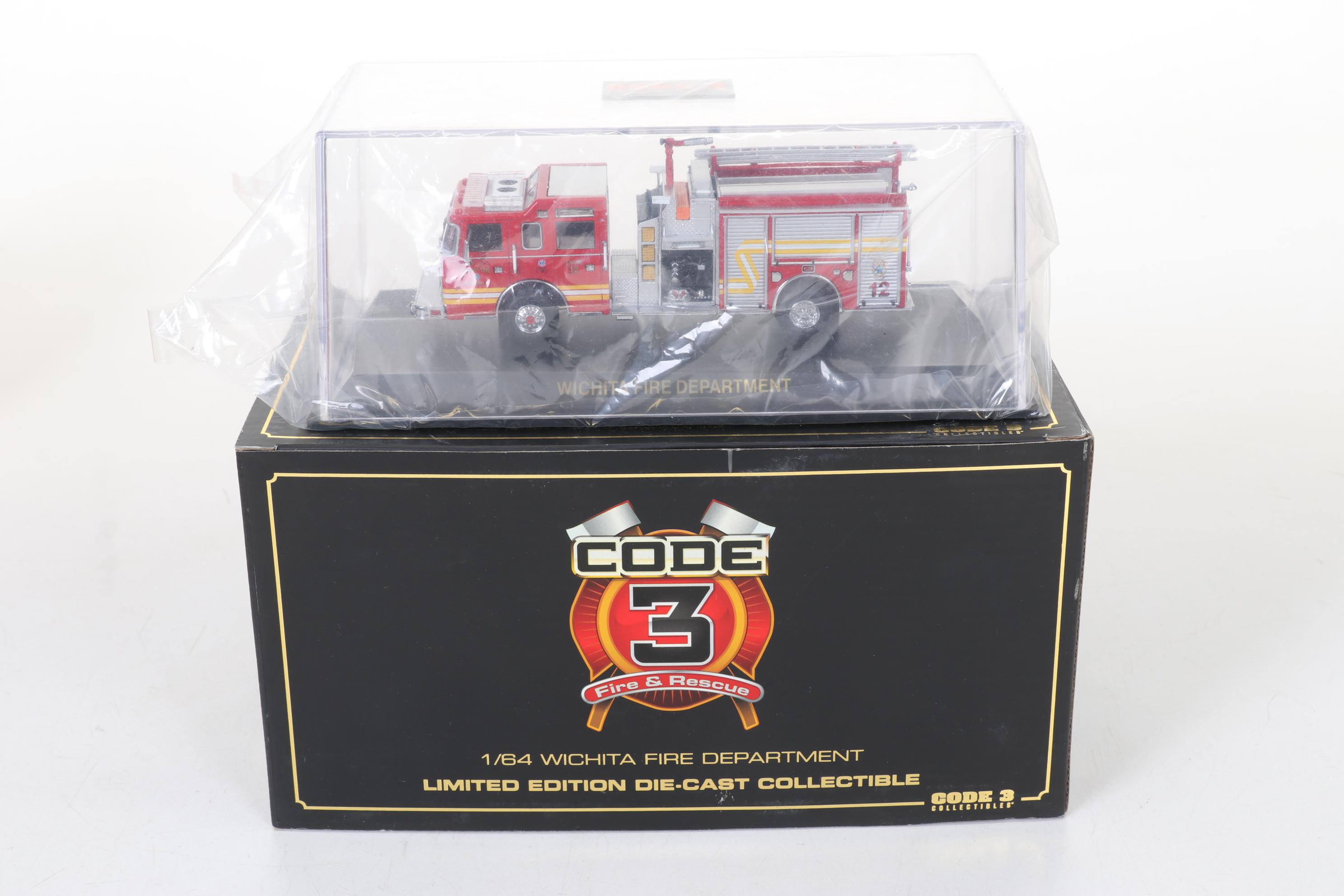 Four Code 3 Limited Edition Die Cast 1/64 Scale Fire Trucks, 21st Century