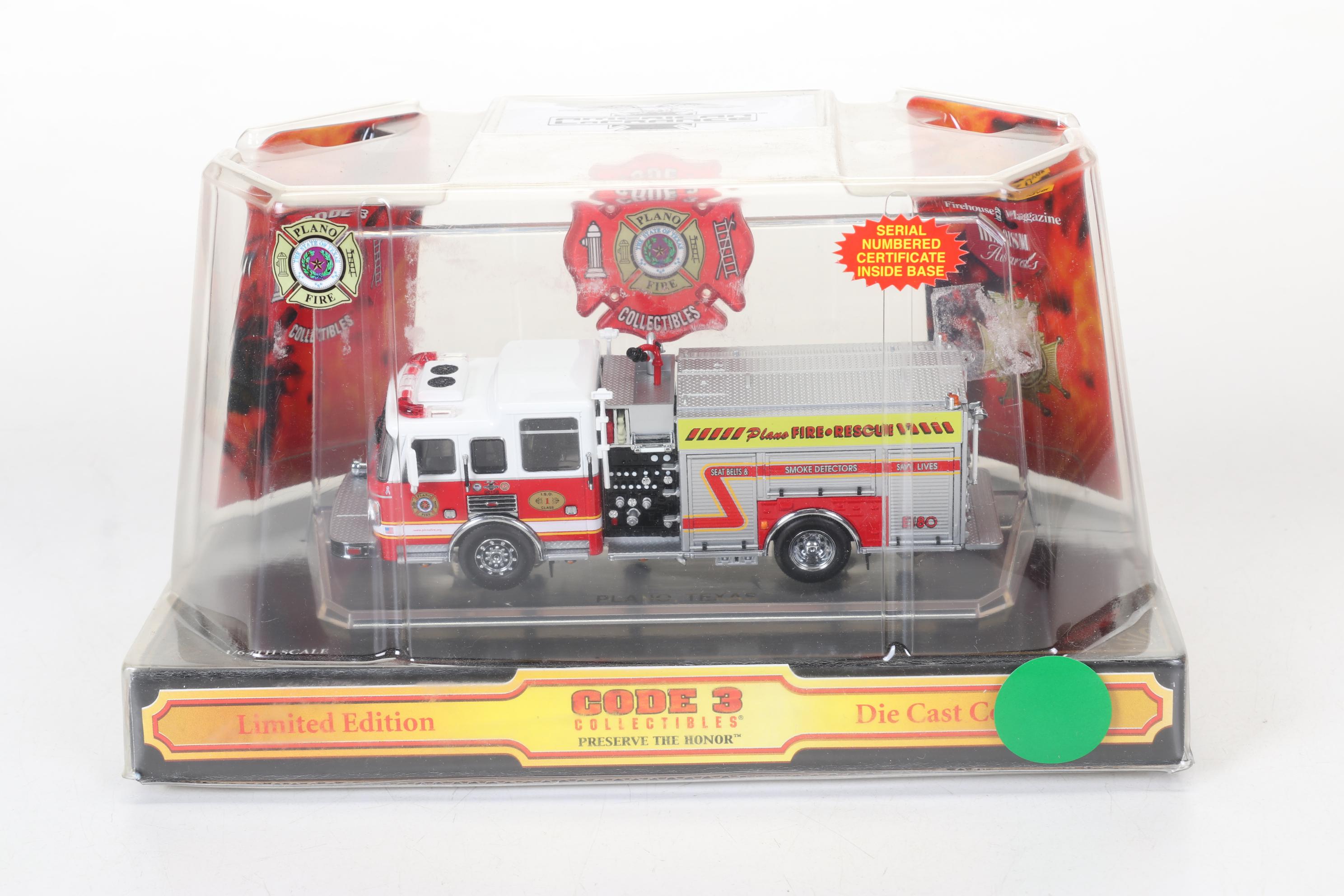 Four Code 3 Limited Edition Die Cast 1/64 Scale Fire Trucks, 21st Century