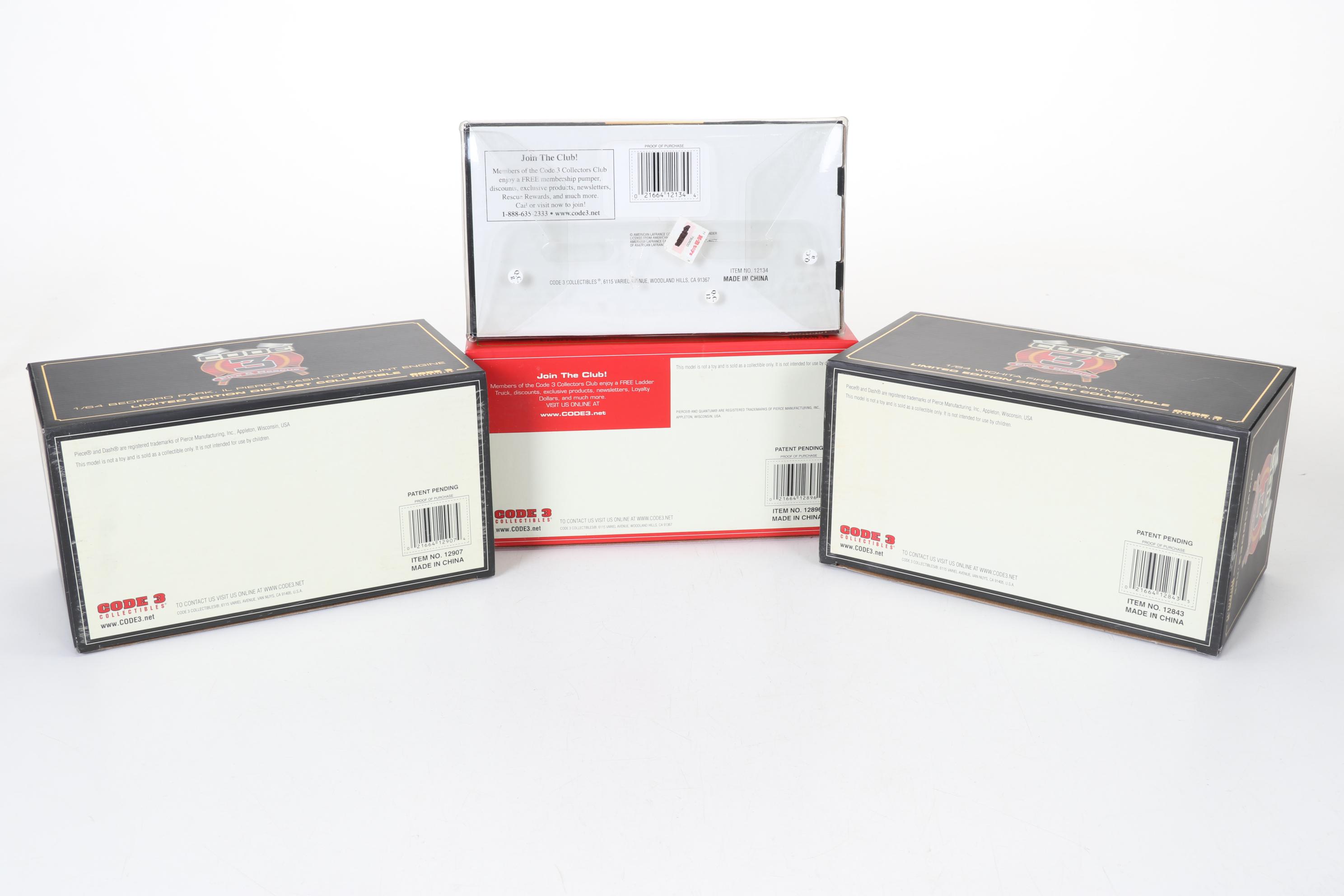 Four Code 3 Limited Edition Die Cast 1/64 Scale Fire Trucks, 21st Century