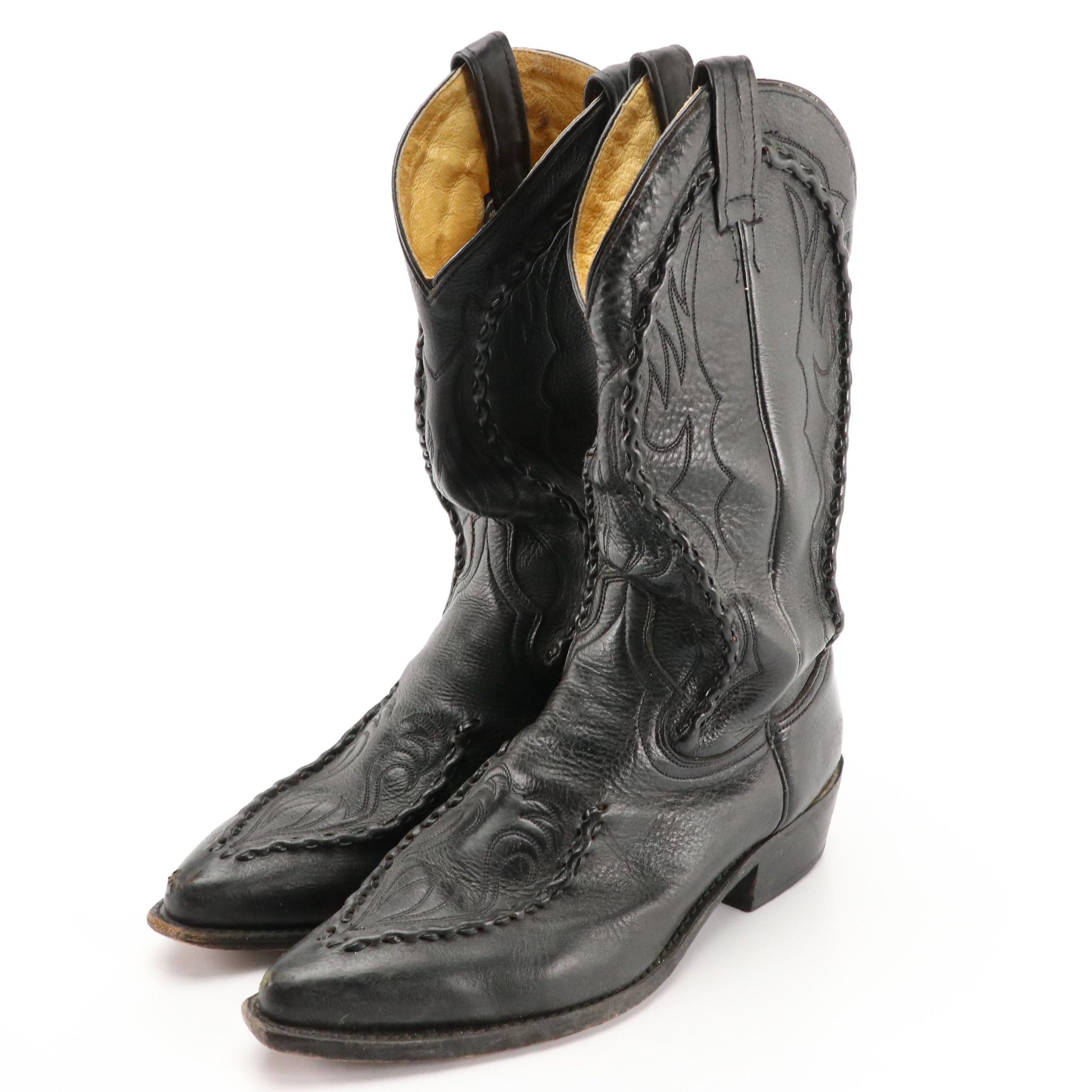 Men's Dan Post Buckstitched Bucklace Black Leather Cowboy Boots