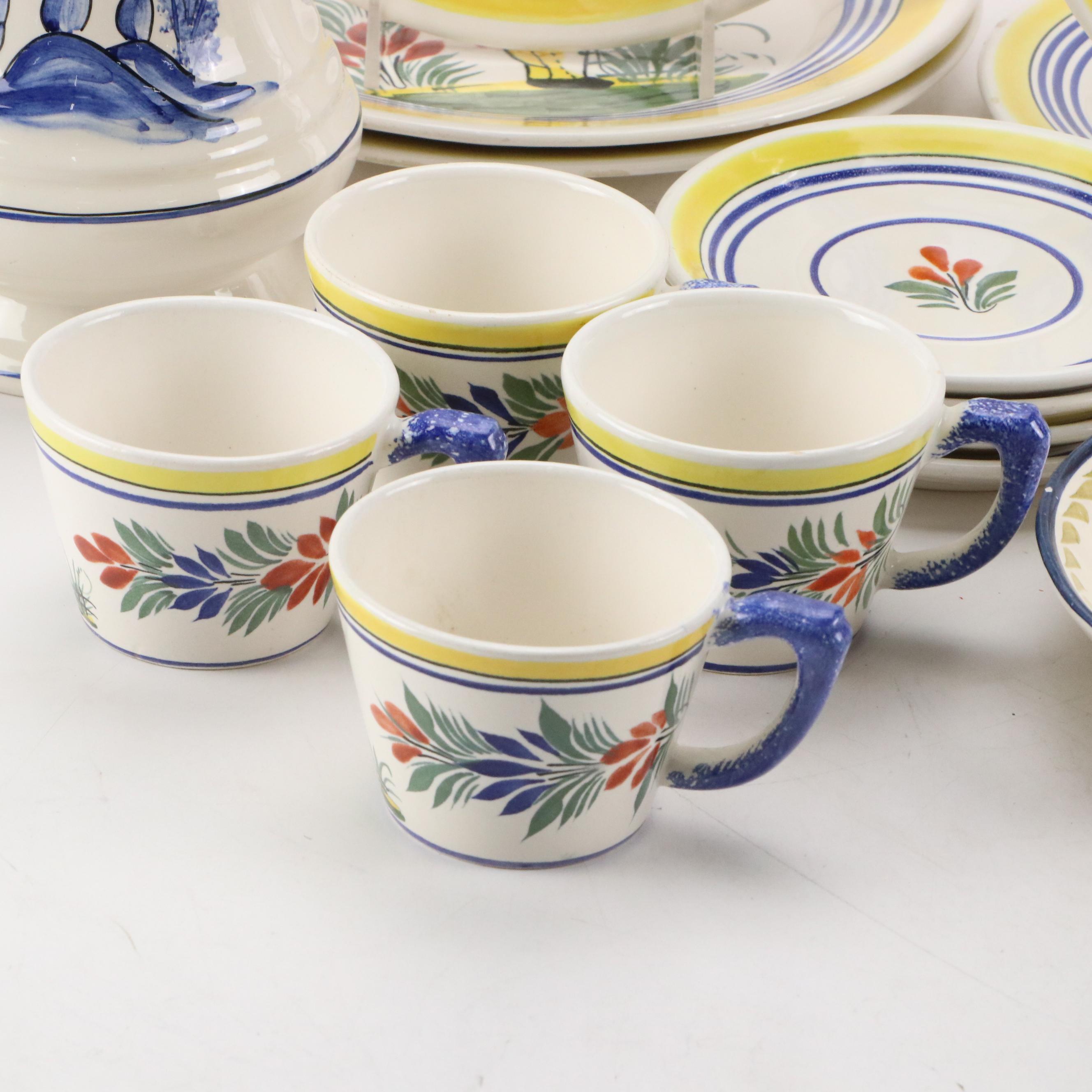 Henriot Quimper Tin Glaze Dinnerware and Candlesticks with Others