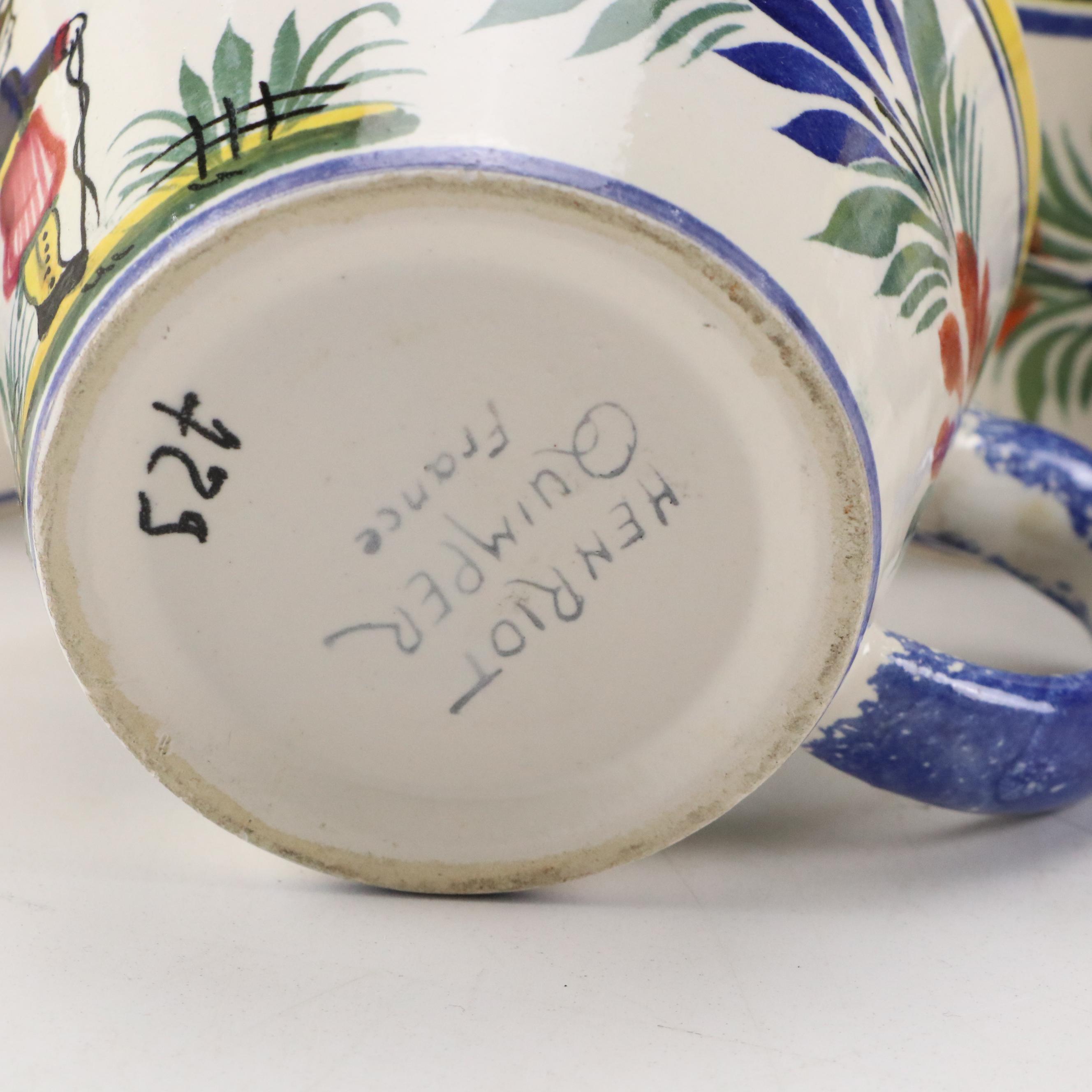 Henriot Quimper Tin Glaze Dinnerware and Candlesticks with Others