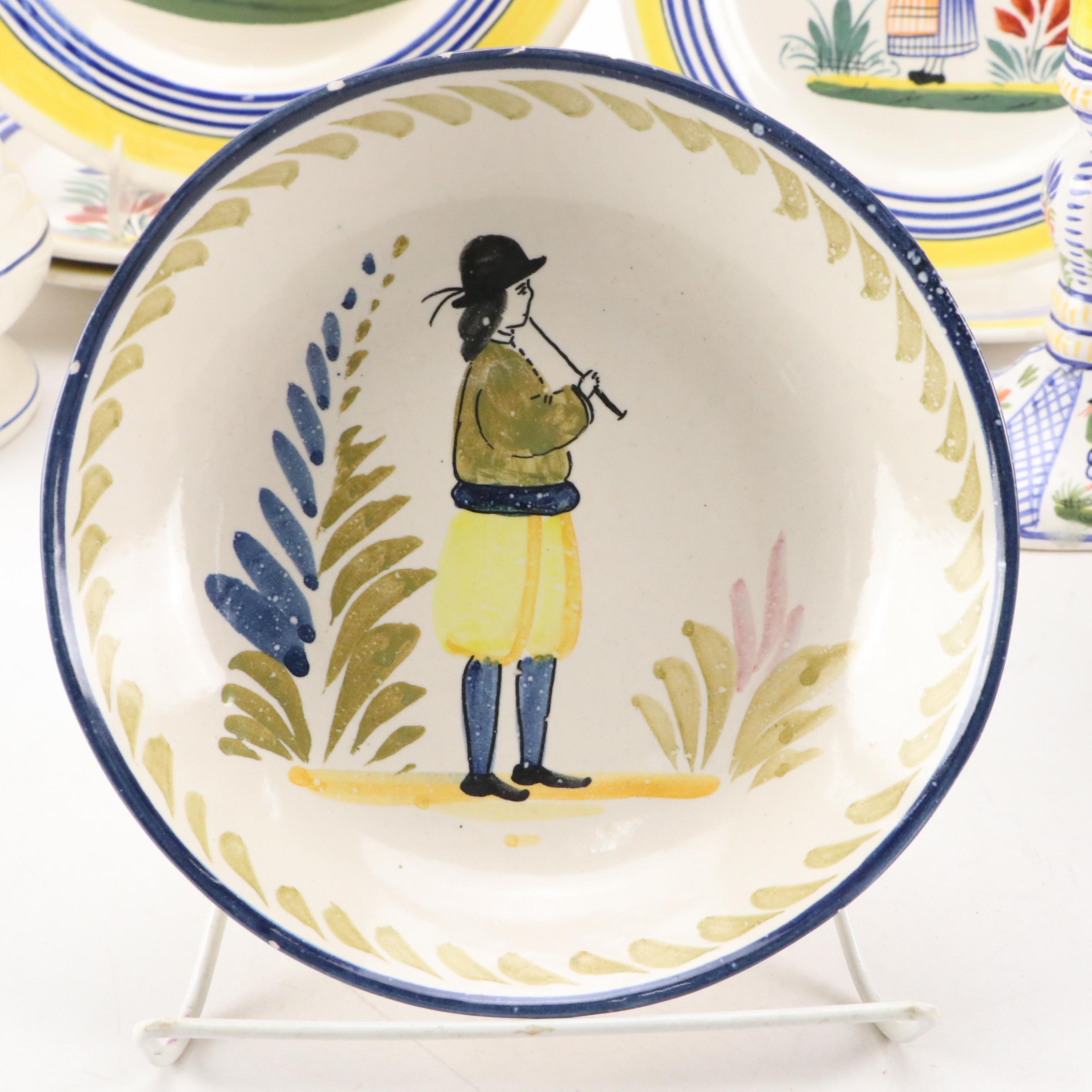 Henriot Quimper Tin Glaze Dinnerware and Candlesticks with Others