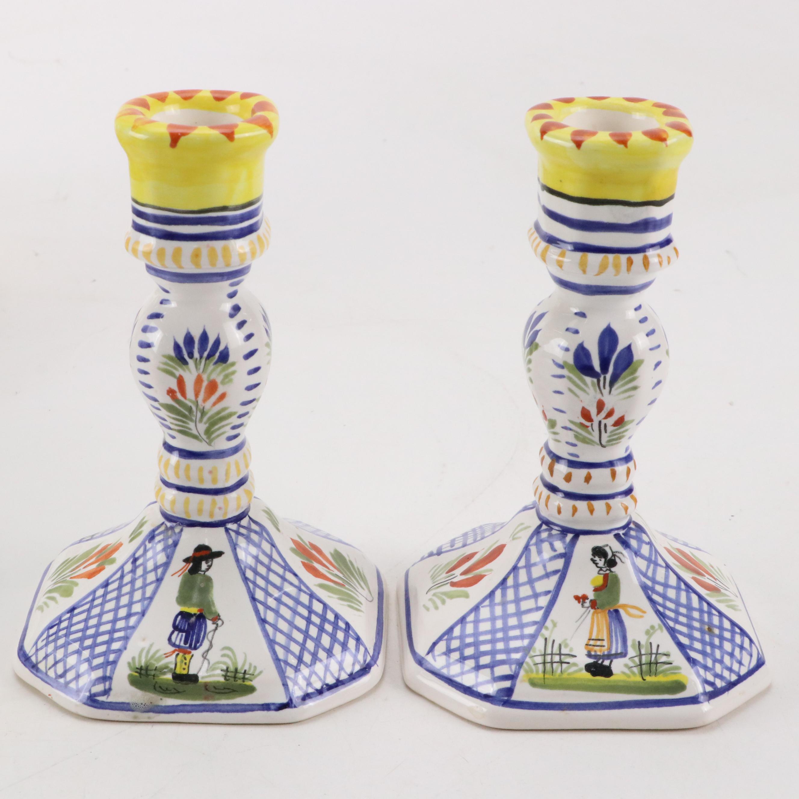 Henriot Quimper Tin Glaze Dinnerware and Candlesticks with Others