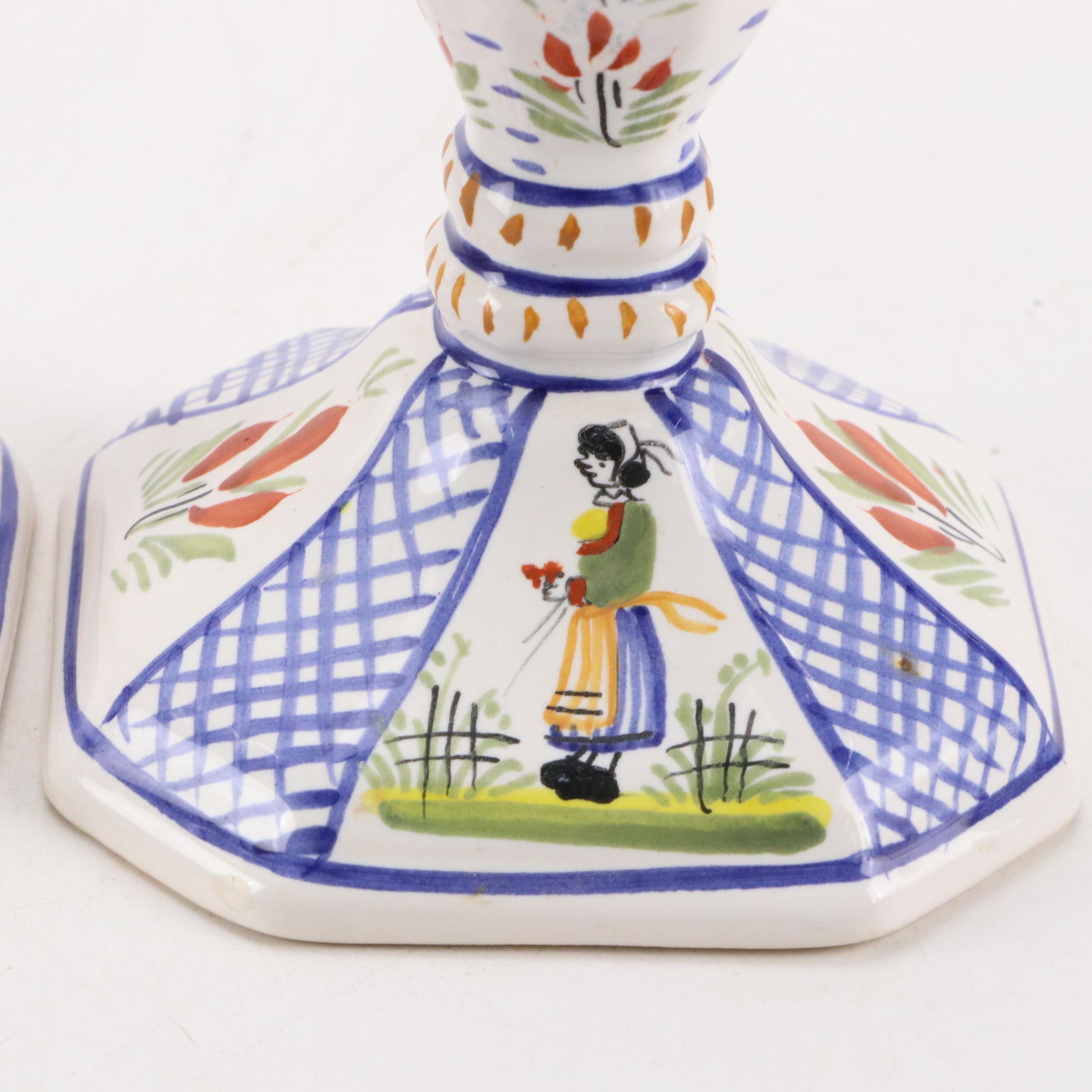 Henriot Quimper Tin Glaze Dinnerware and Candlesticks with Others