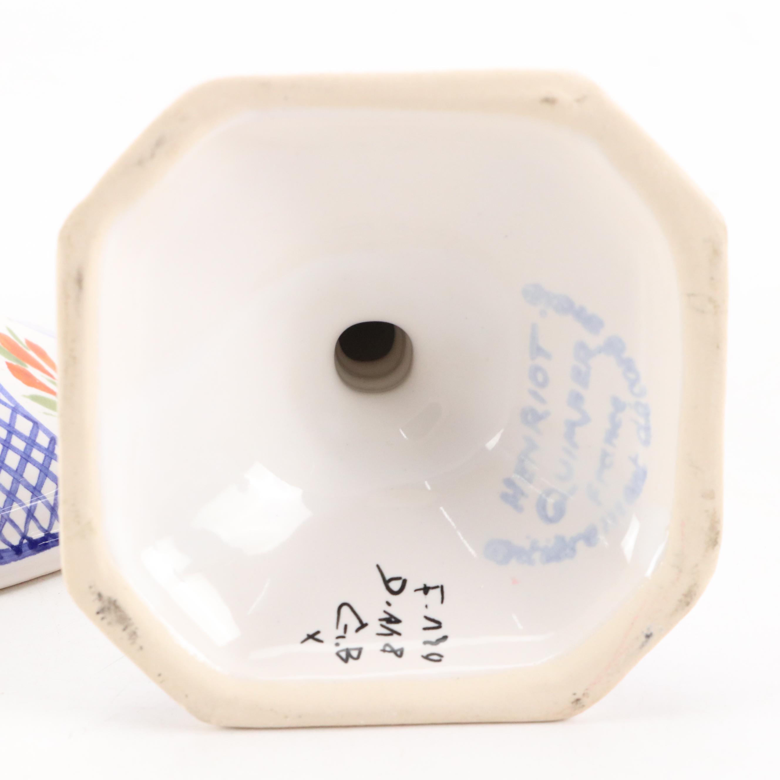 Henriot Quimper Tin Glaze Dinnerware and Candlesticks with Others