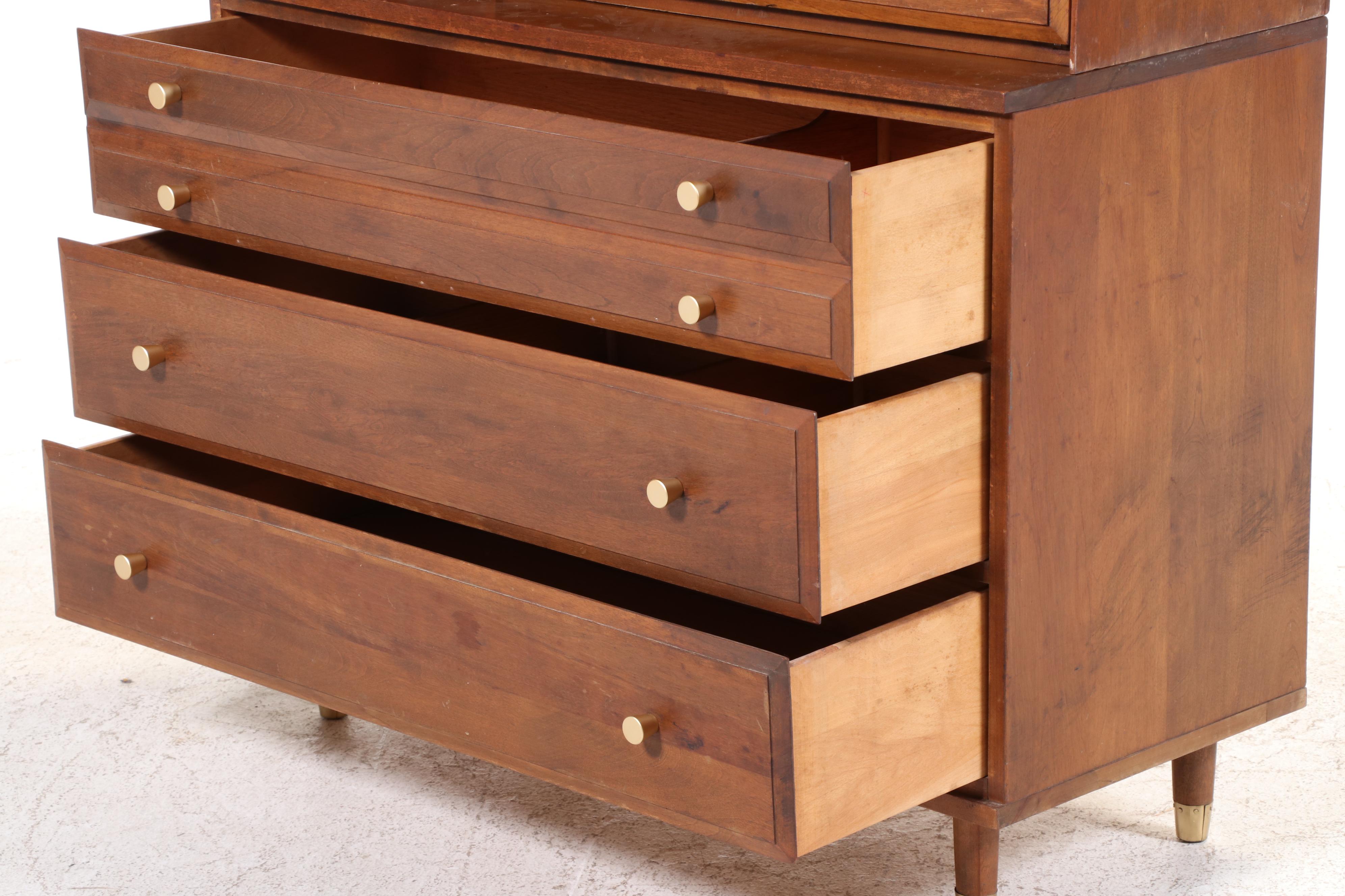 Baumritter "Roommates" Mid Century Modern Maple and Caned Secretary Bookcase