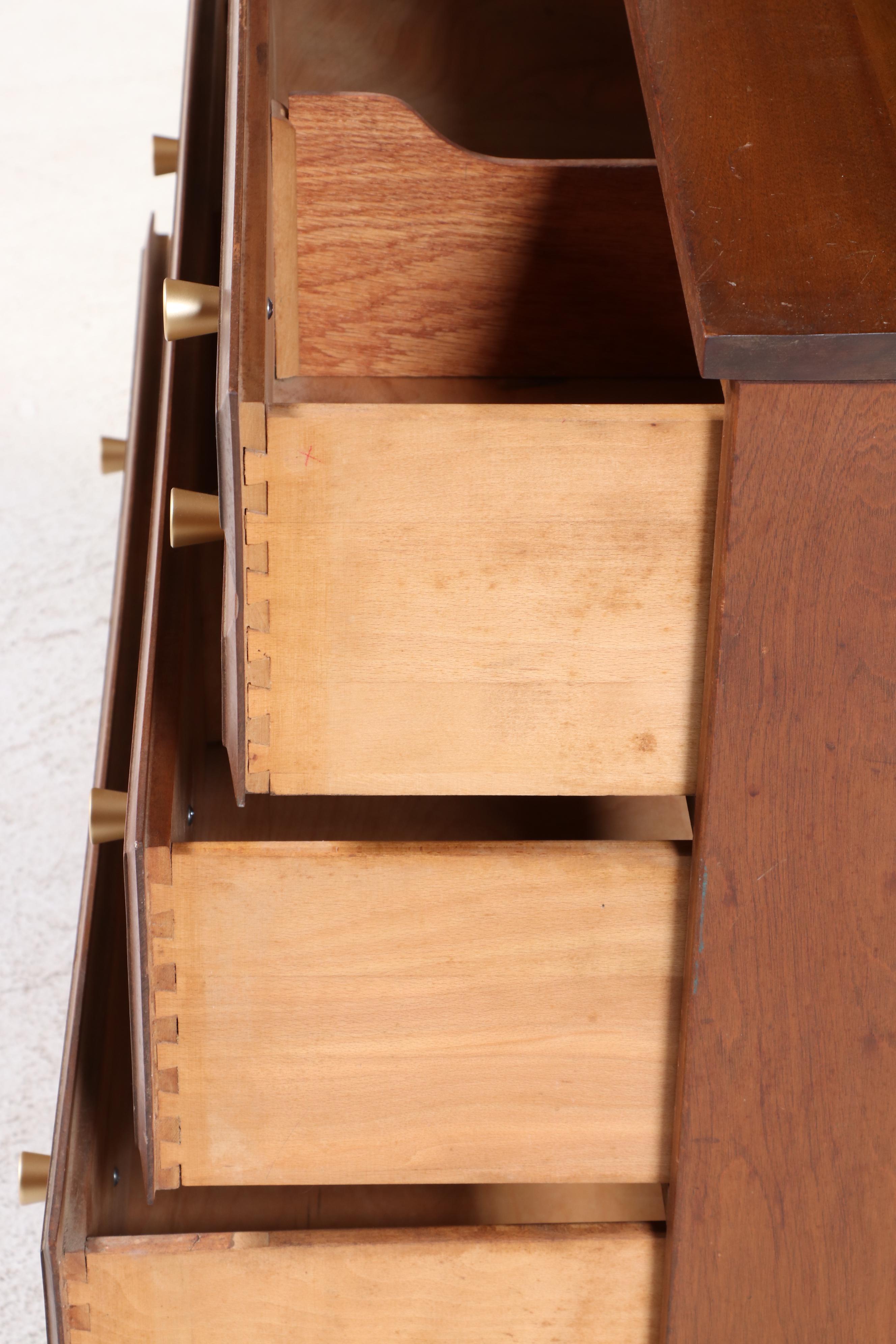Baumritter "Roommates" Mid Century Modern Maple and Caned Secretary Bookcase