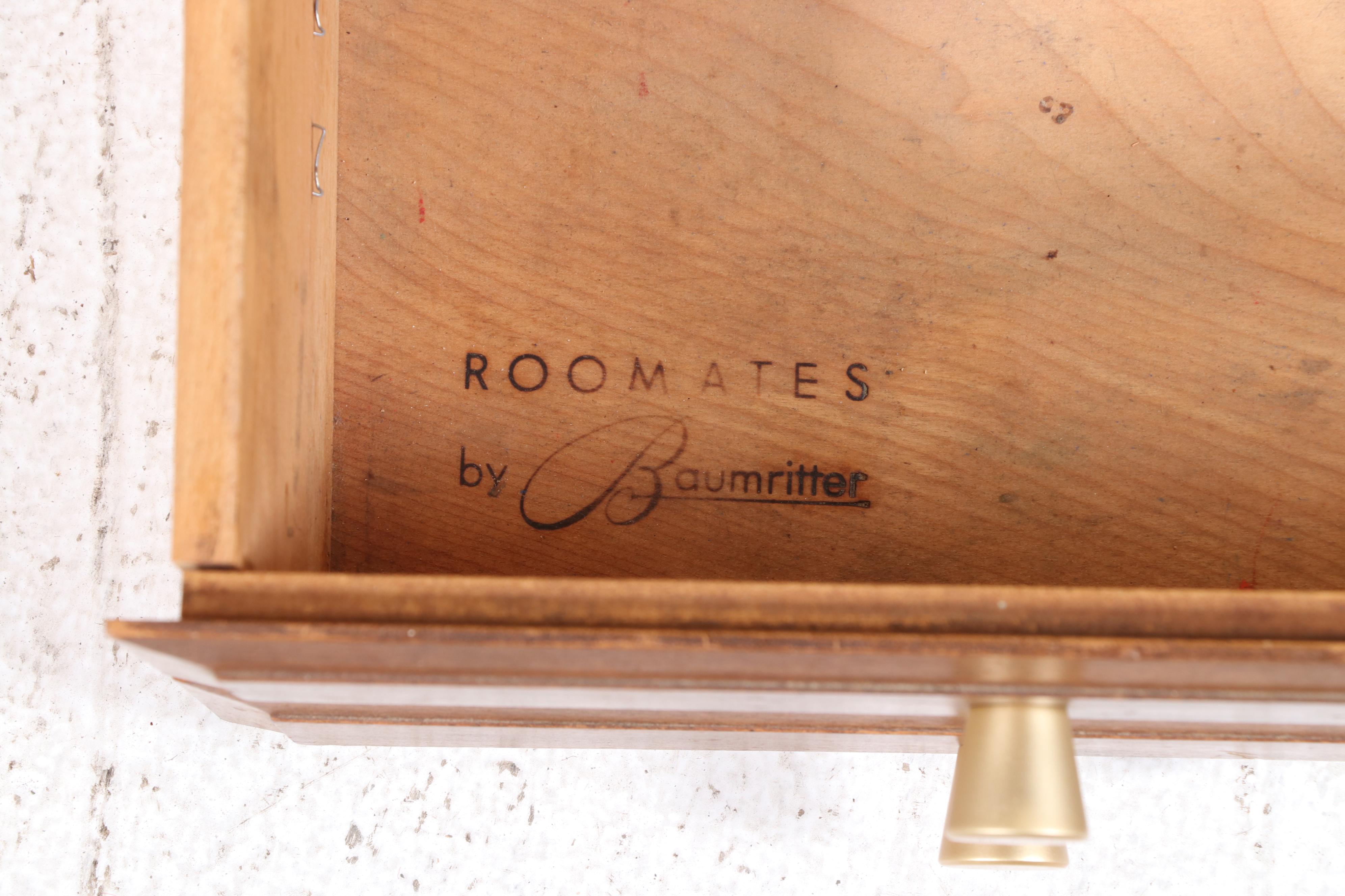 Baumritter "Roommates" Mid Century Modern Maple and Caned Secretary Bookcase
