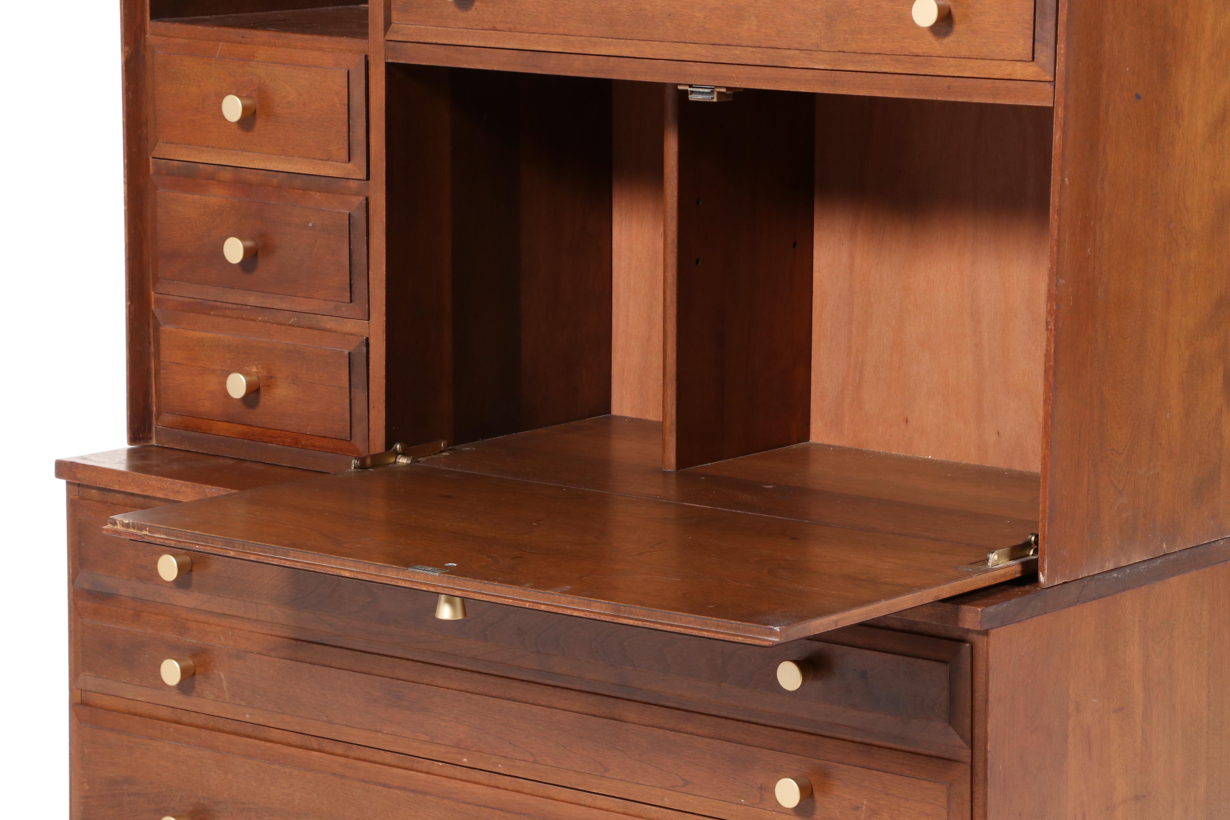 Baumritter "Roommates" Mid Century Modern Maple and Caned Secretary Bookcase