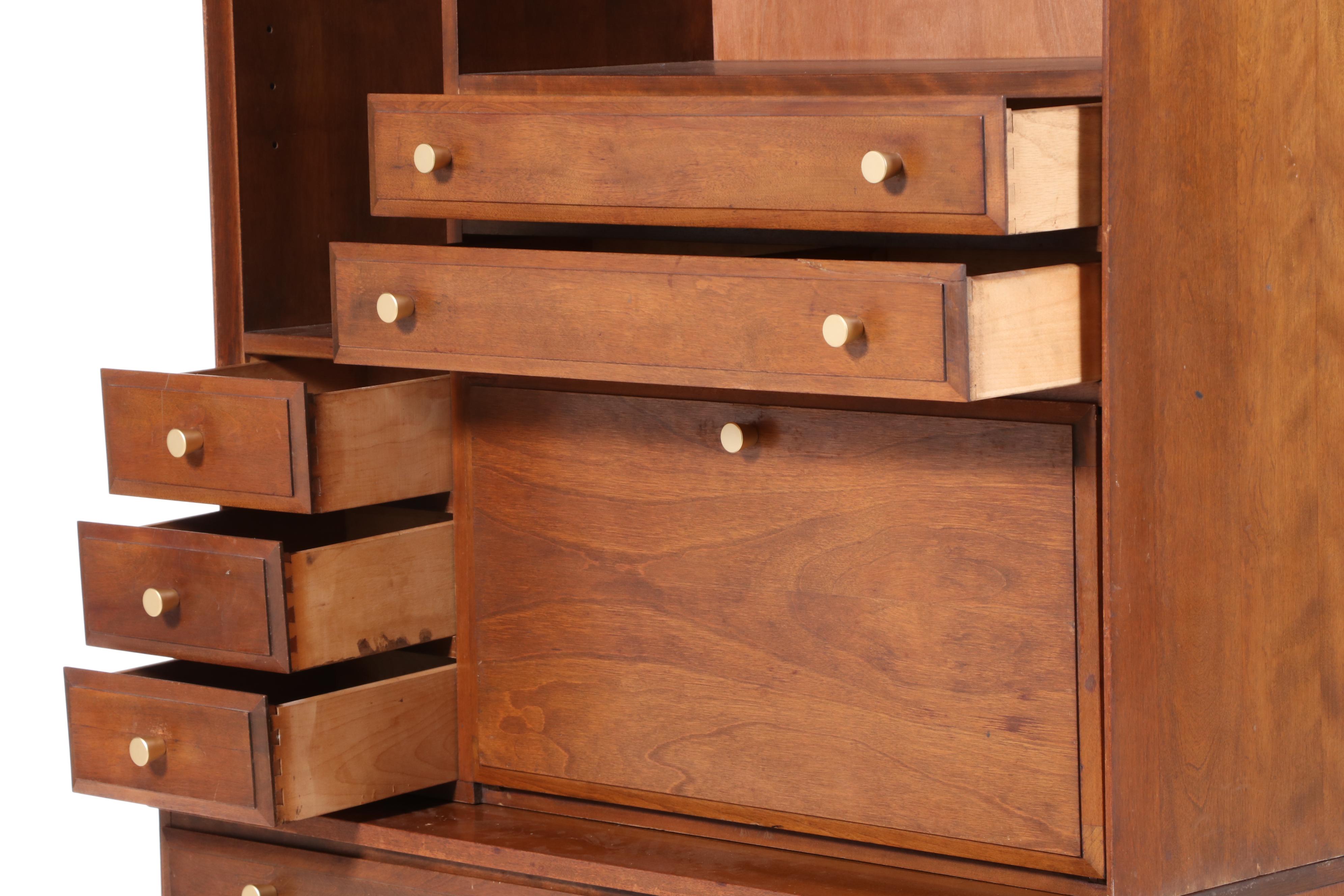 Baumritter "Roommates" Mid Century Modern Maple and Caned Secretary Bookcase