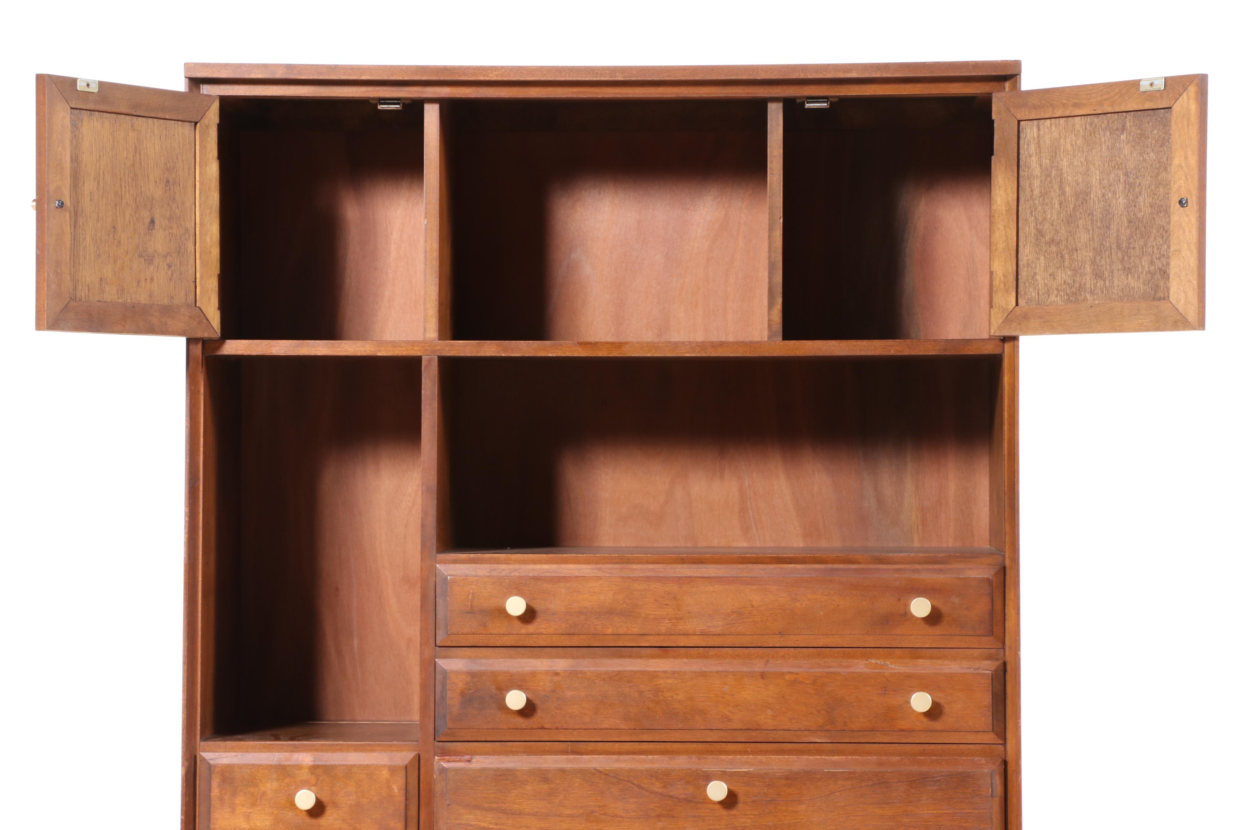 Baumritter "Roommates" Mid Century Modern Maple and Caned Secretary Bookcase