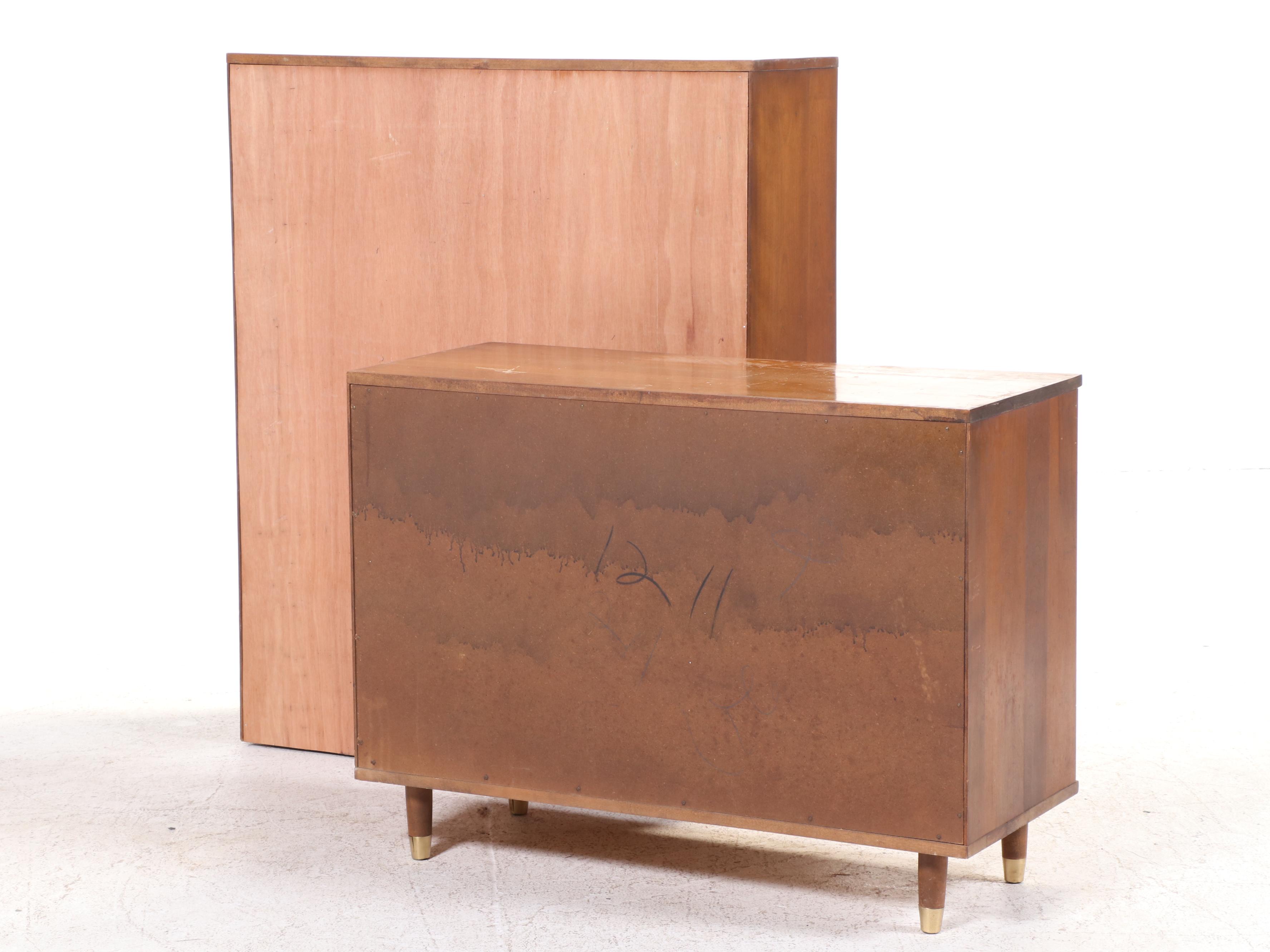 Baumritter "Roommates" Mid Century Modern Maple and Caned Secretary Bookcase