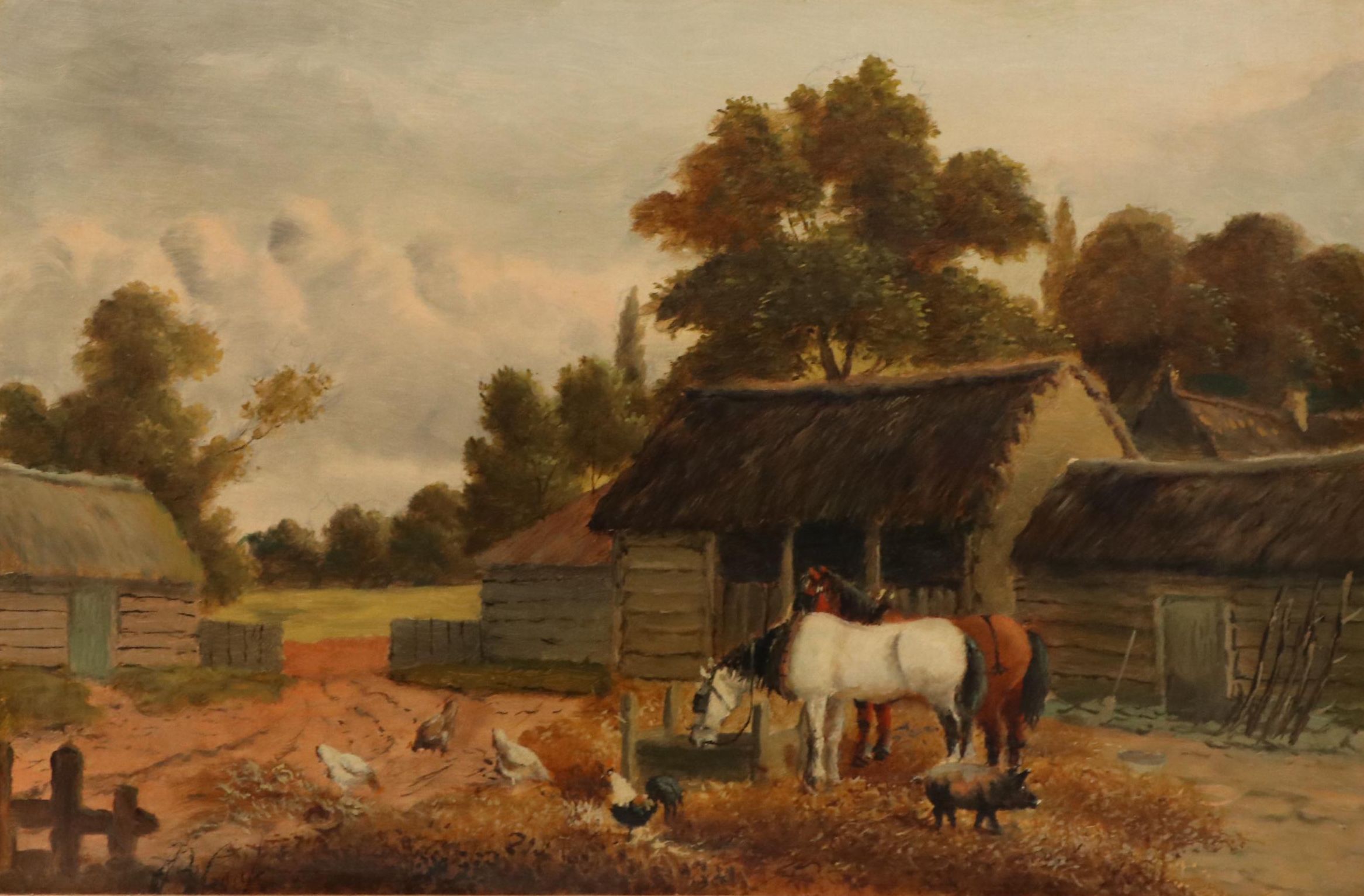 James Barham Cook Pastoral Landscape Oil Painting of Farmyard Scene