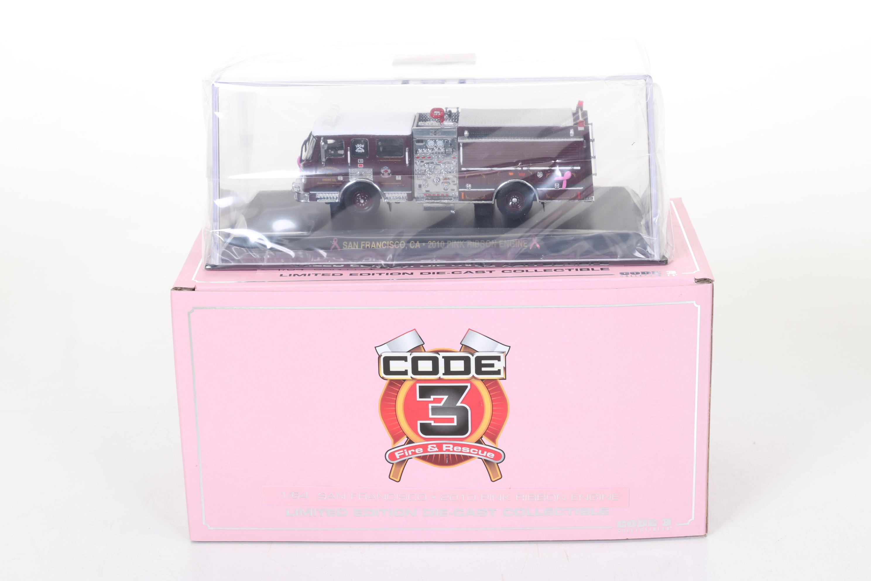 Five Code 3 Limited Edition Die Cast 1/64 Scale Fire Trucks, 21st Century