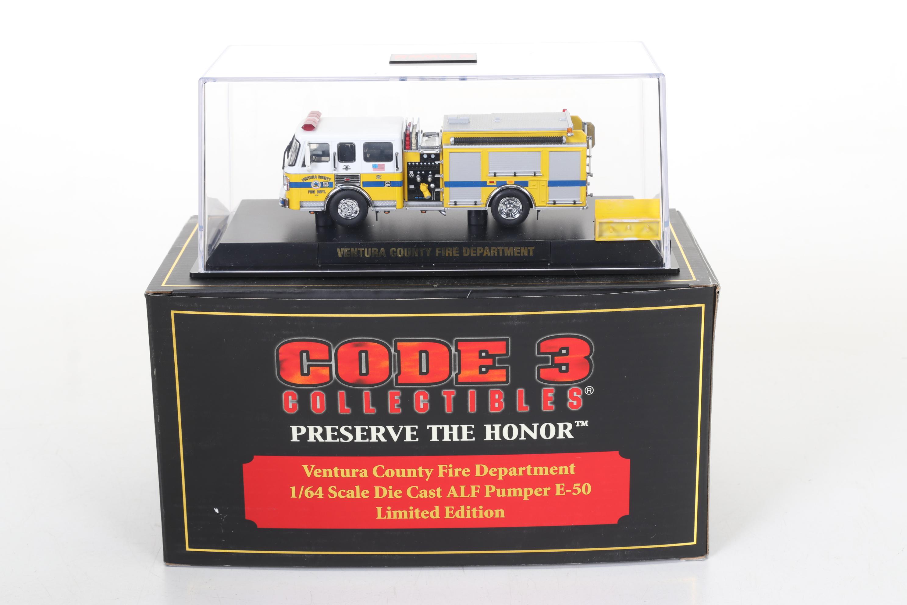 Five Code 3 Limited Edition Die Cast 1/64 Scale Fire Trucks, 21st Century