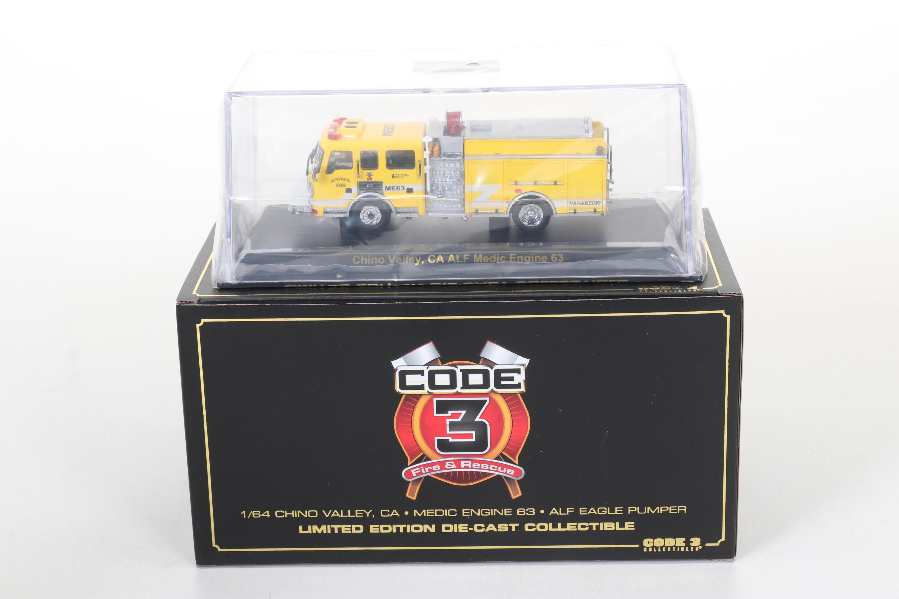 Five Code 3 Limited Edition Die Cast 1/64 Scale Fire Trucks, 21st Century