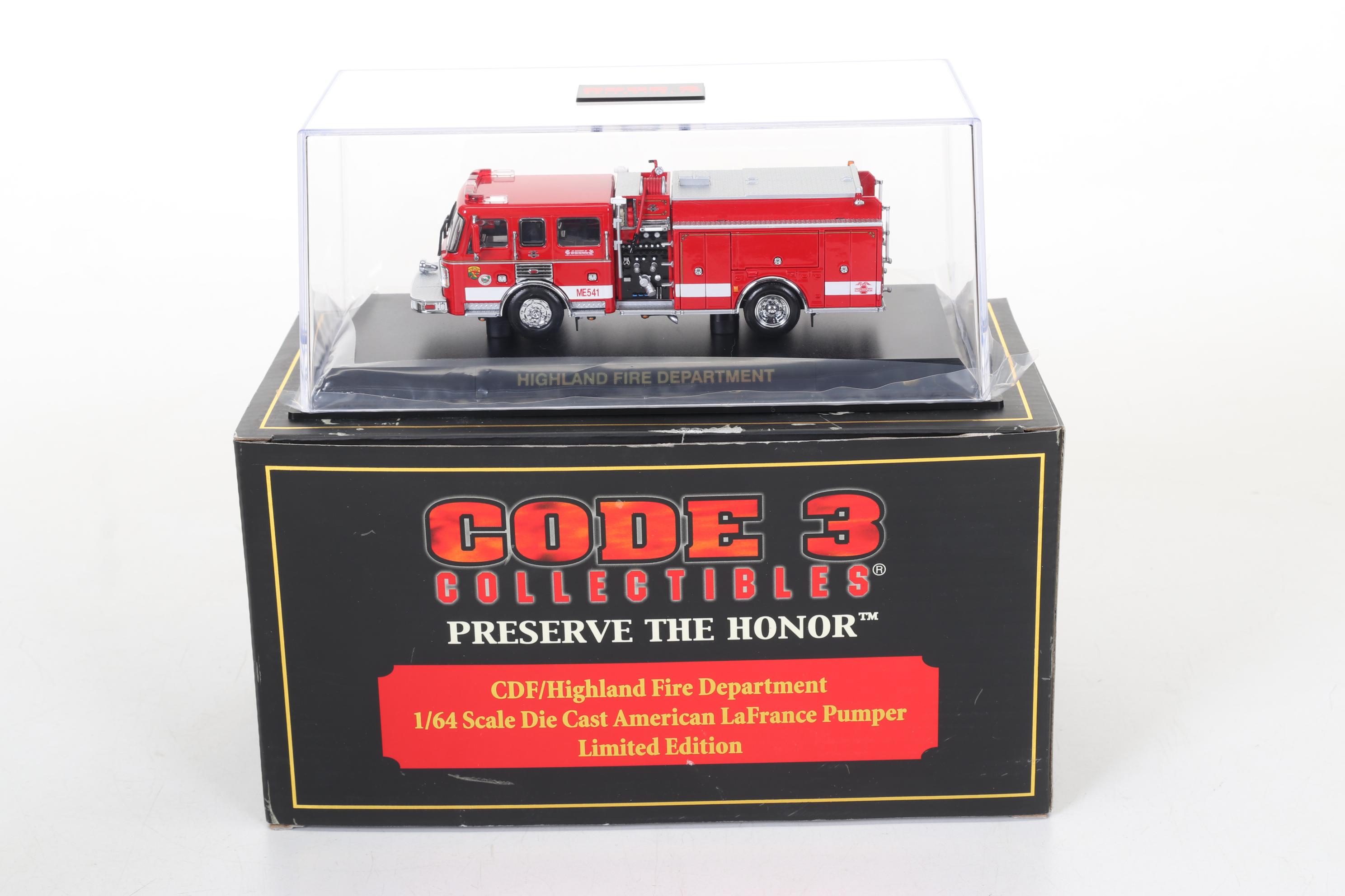 Five Code 3 Limited Edition Die Cast 1/64 Scale Fire Trucks, 21st Century