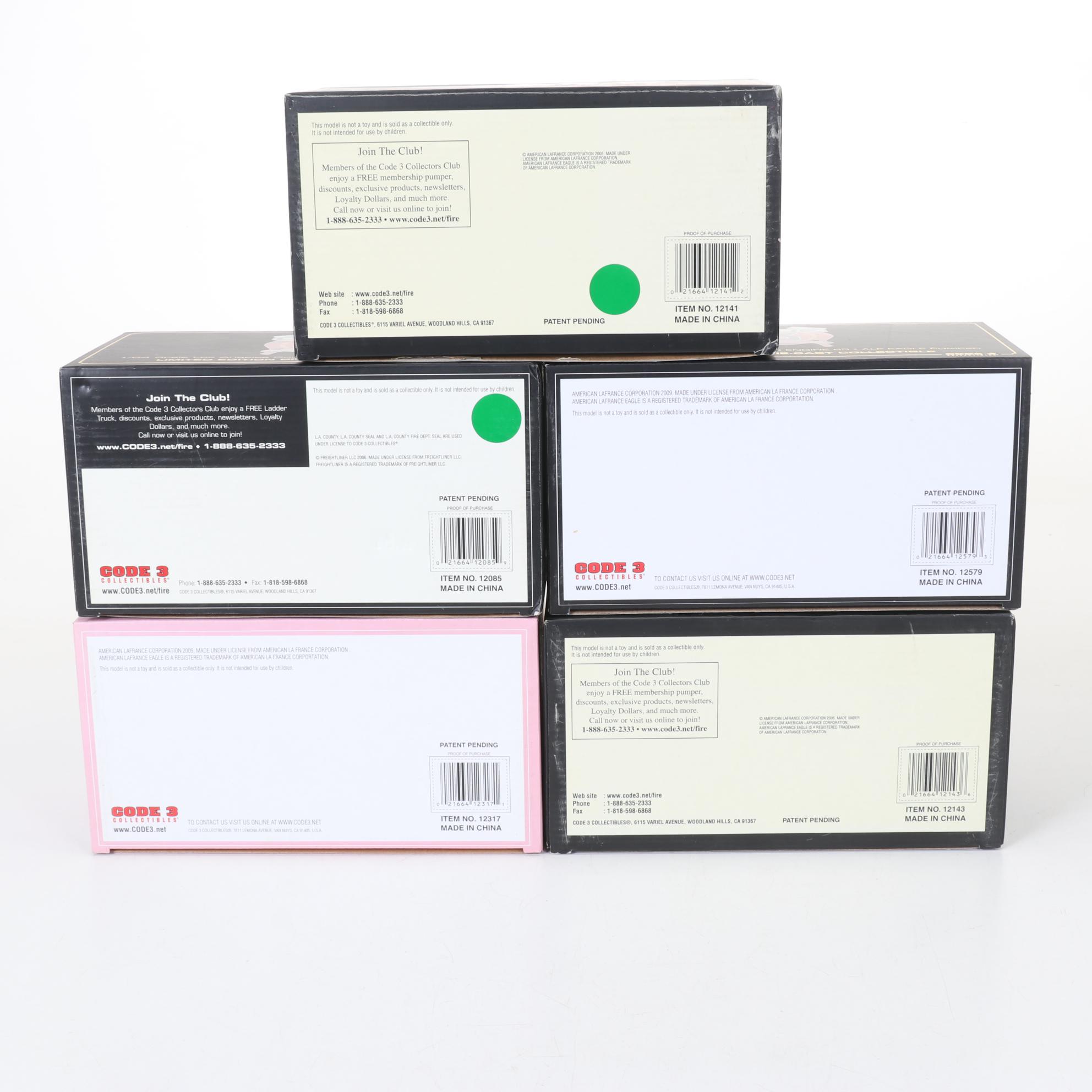 Five Code 3 Limited Edition Die Cast 1/64 Scale Fire Trucks, 21st Century