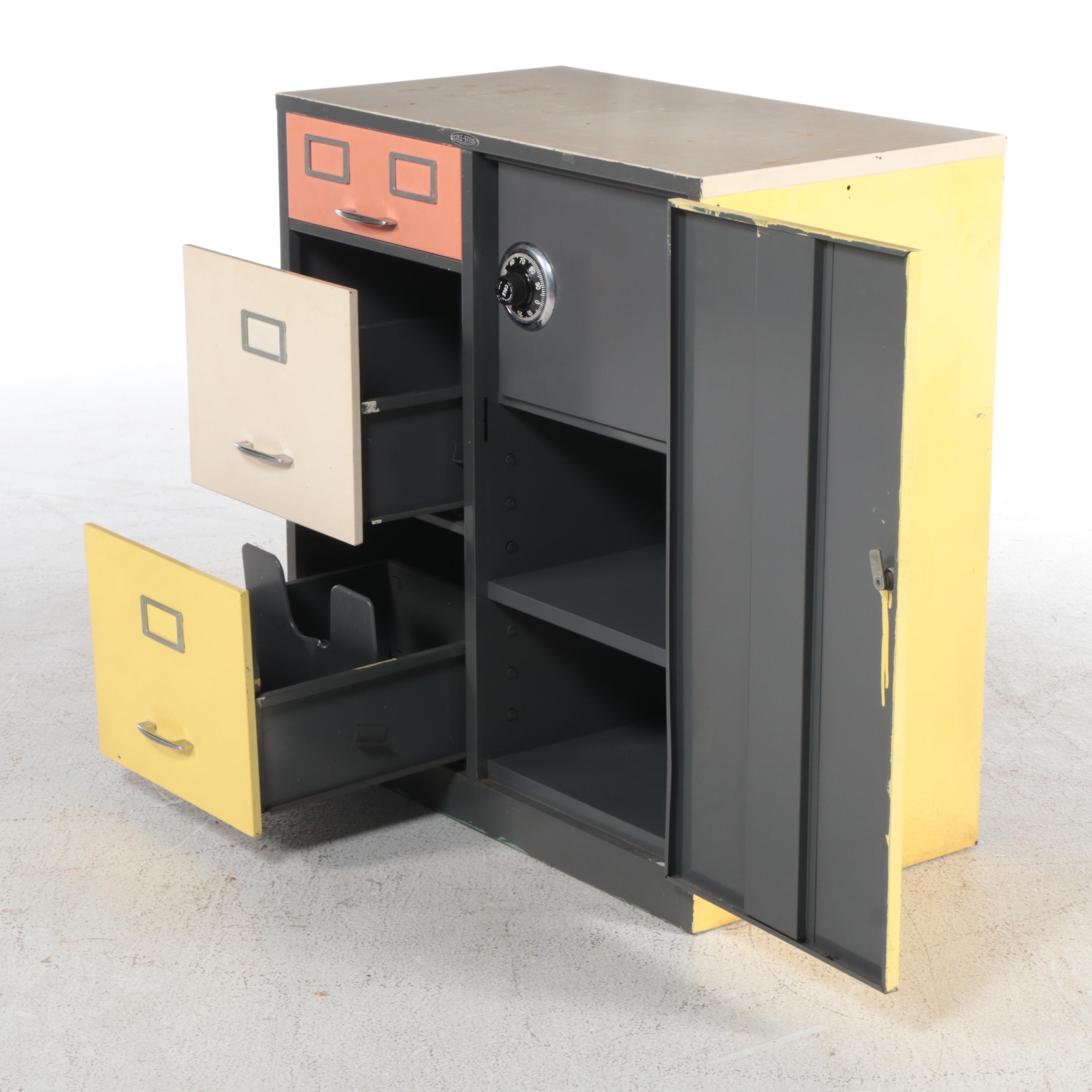 Cole Steel Mid Century Modern Painted Filing Cabinet with Hidden Safe