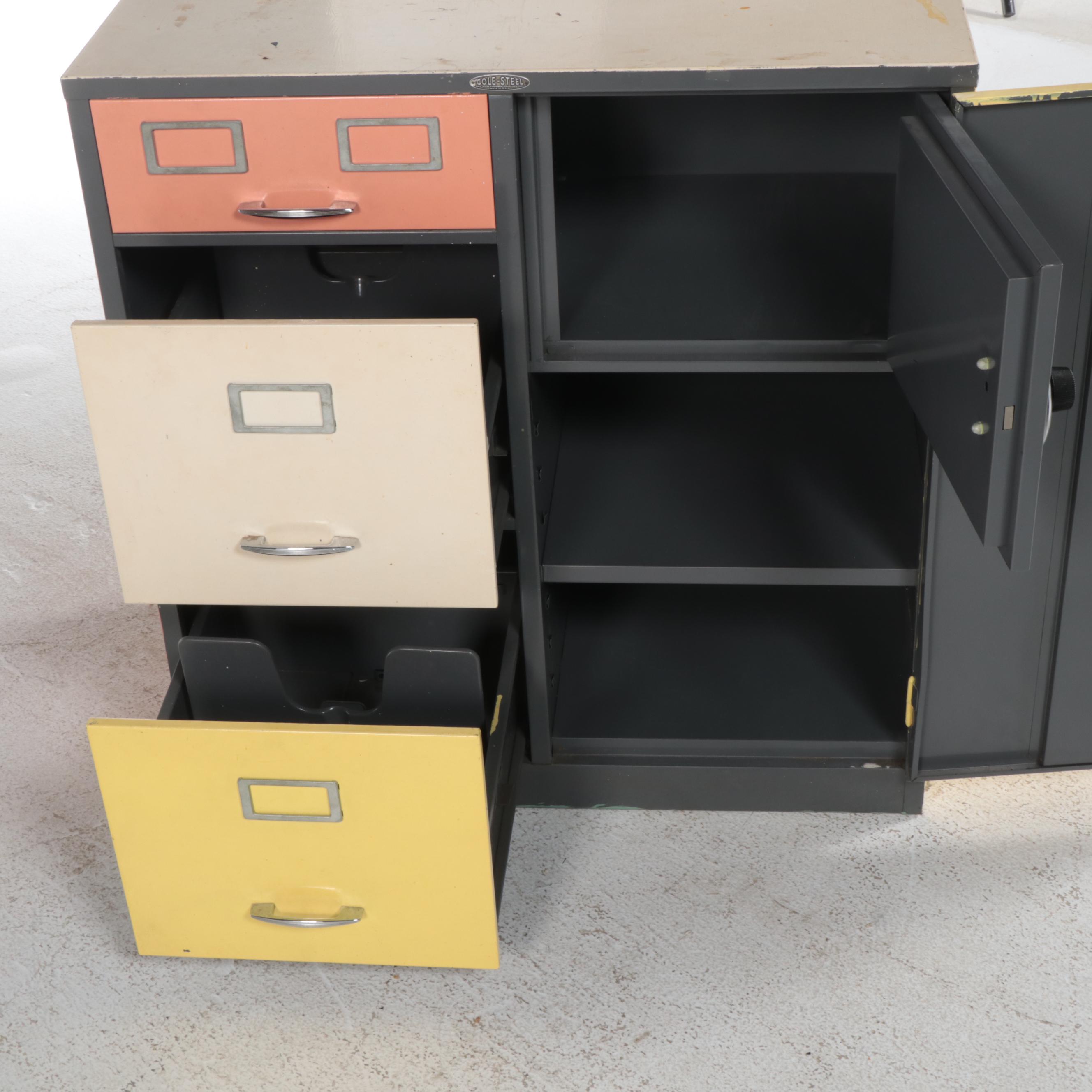 Cole Steel Mid Century Modern Painted Filing Cabinet with Hidden Safe