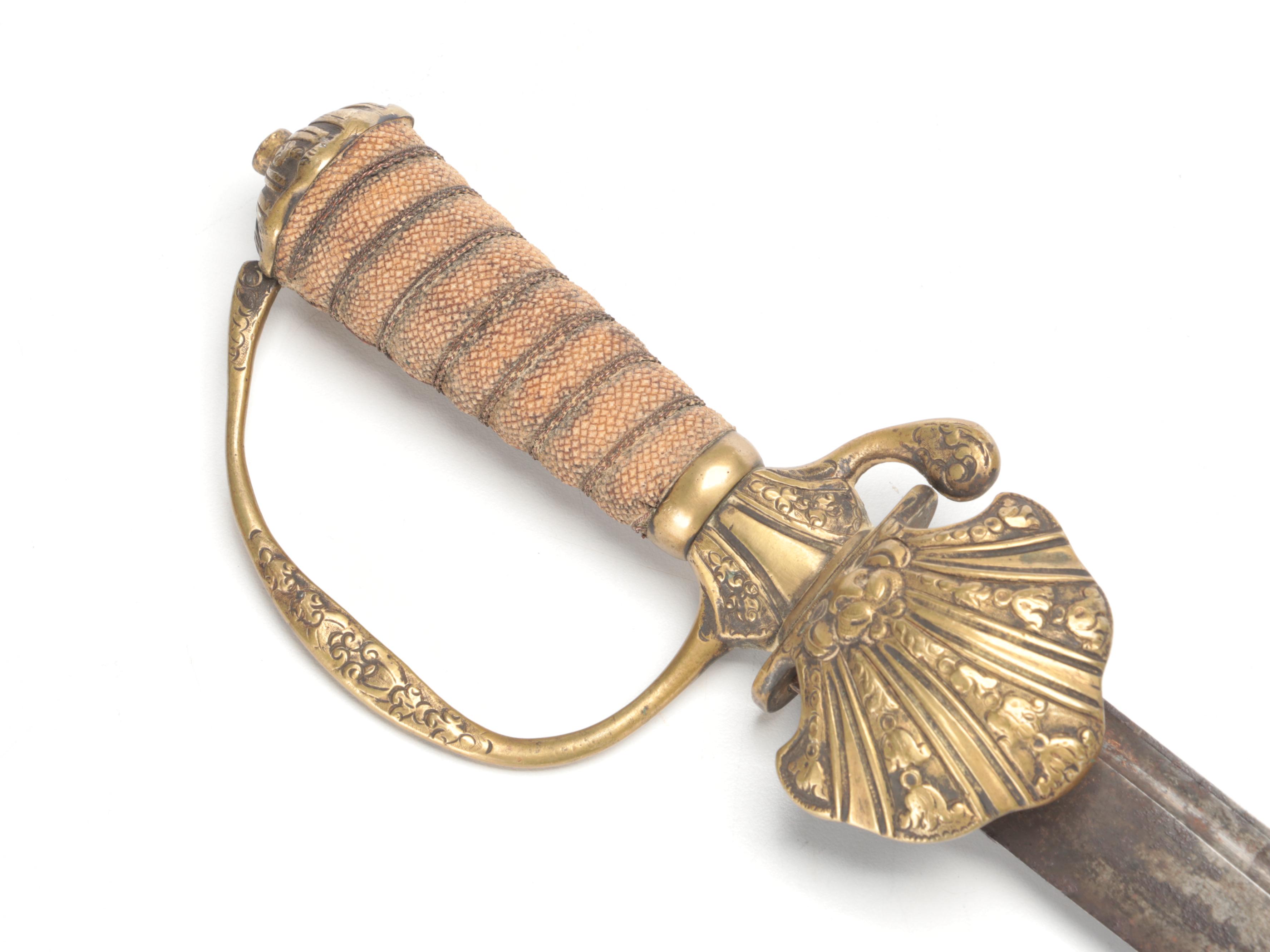 Antique German Shagreen-Handled and Brass-Hilted Hunting Sword