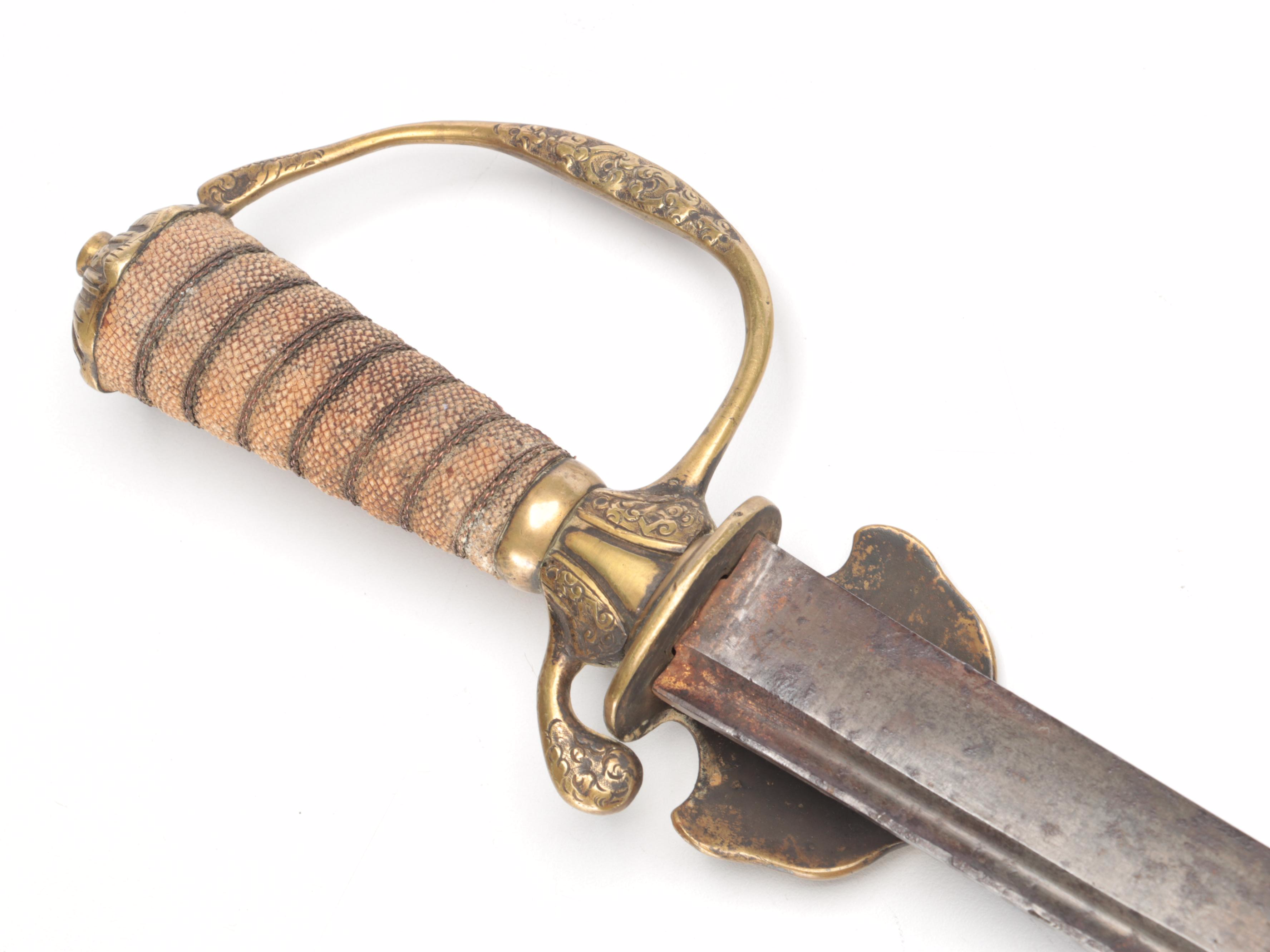 Antique German Shagreen-Handled and Brass-Hilted Hunting Sword