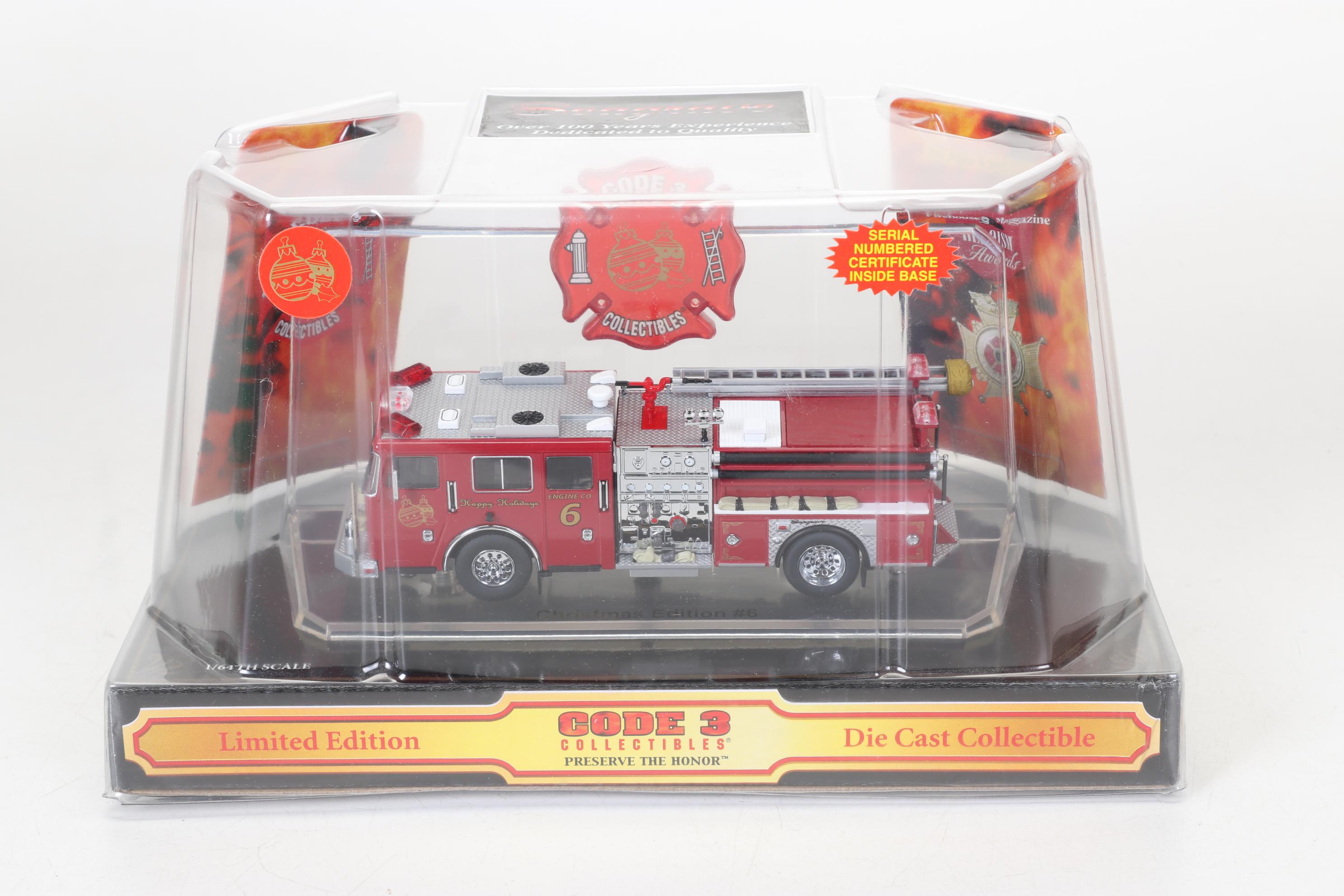 Seven Code 3 Limited Edition Die Cast 1/64 Scale Fire Trucks, 21st Century