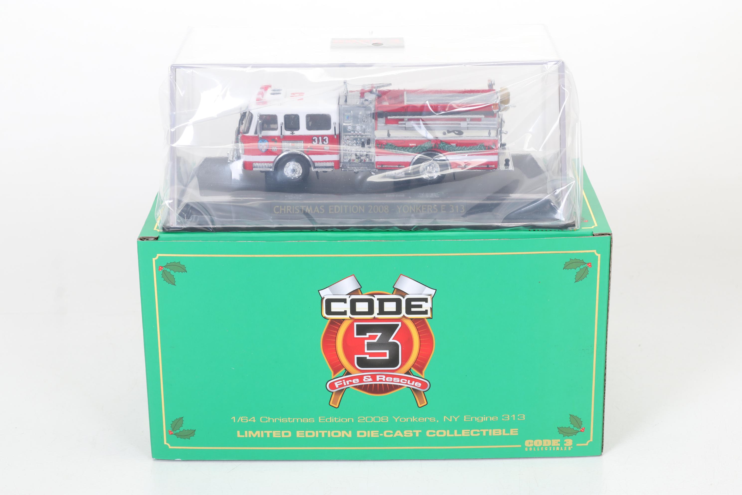 Seven Code 3 Limited Edition Die Cast 1/64 Scale Fire Trucks, 21st Century