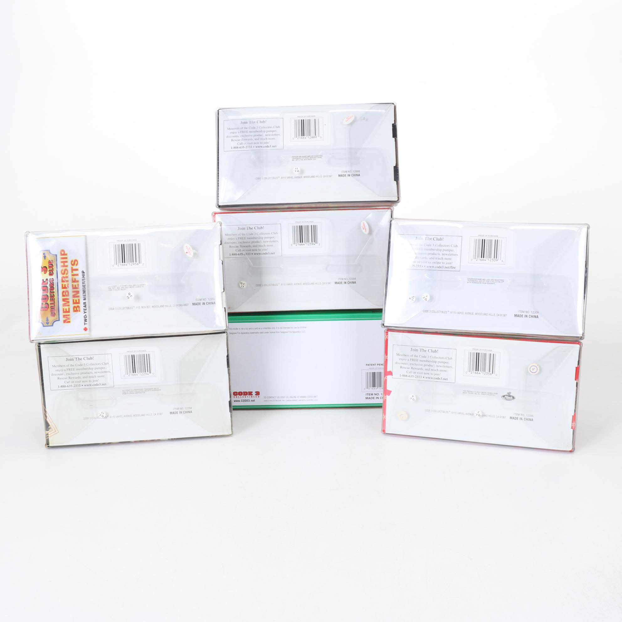 Seven Code 3 Limited Edition Die Cast 1/64 Scale Fire Trucks, 21st Century