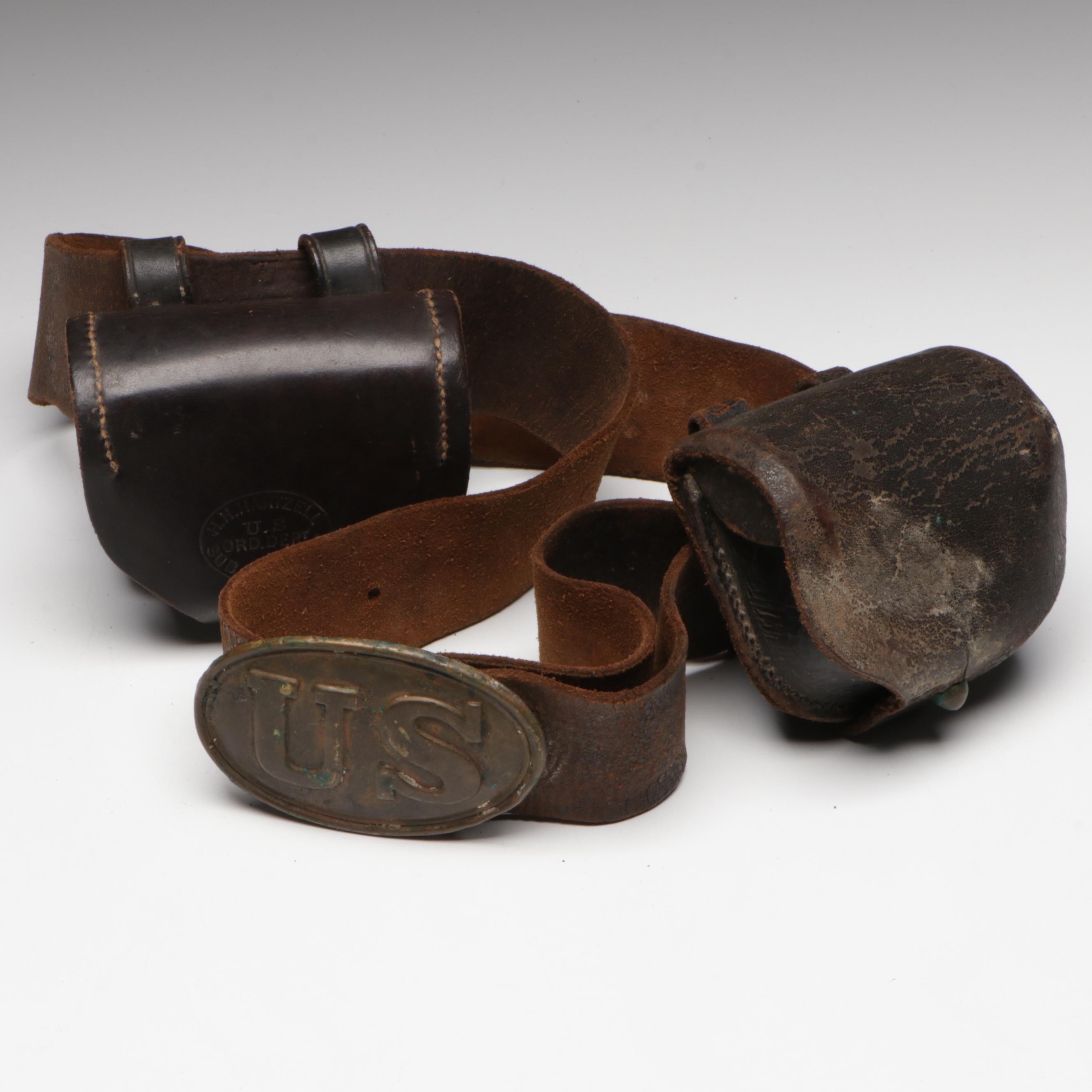 Civil War Era Watertown Arsenal Cap Box and Belt Plate with Later Cap Box