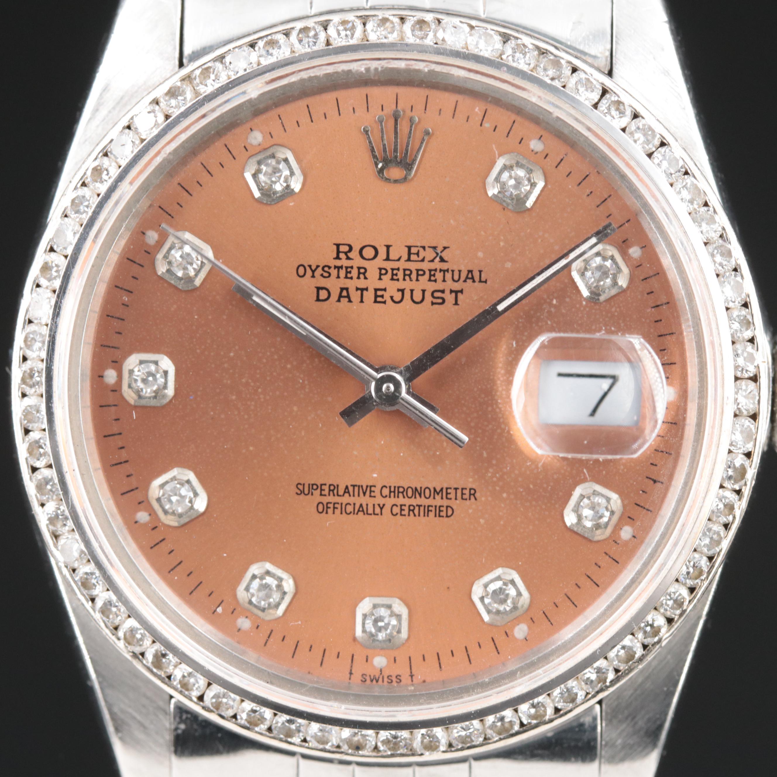 1986 Rolex Custom 1.26 CTW Diamond Dial and Bezel Datejust Watch