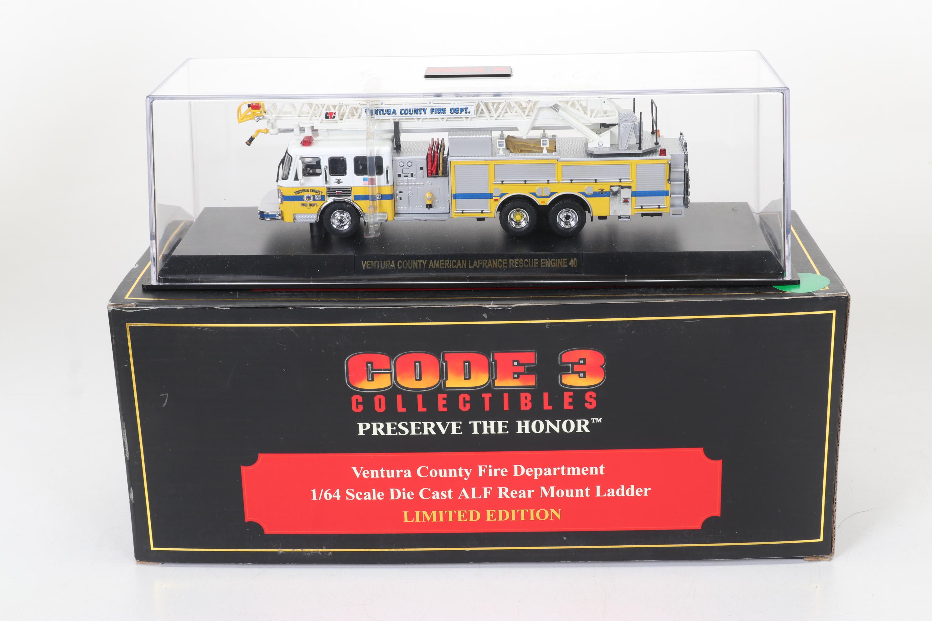 Six Code 3 Limited Edition Die Cast 1/64 Scale Fire Trucks, 21st Century