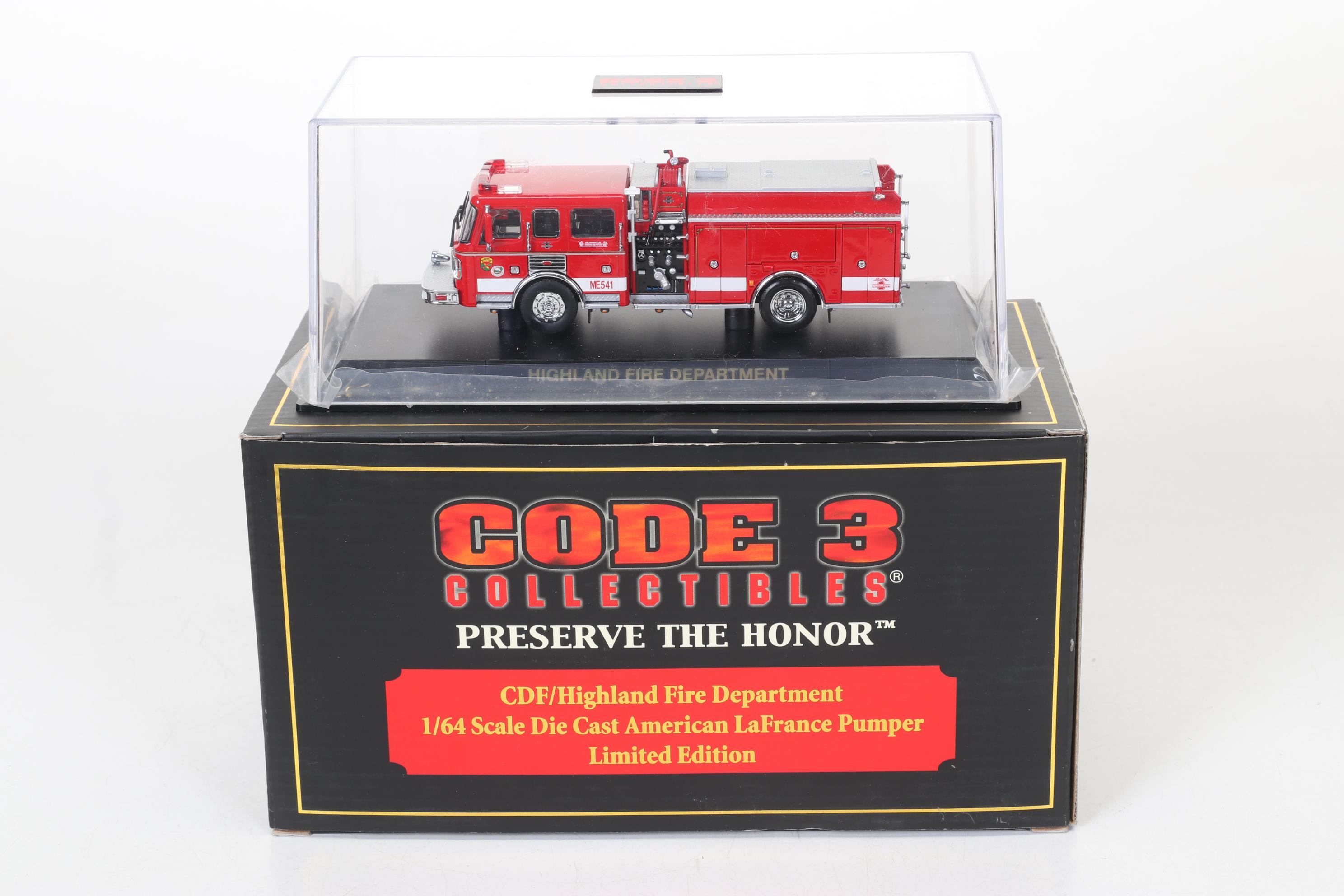 Six Code 3 Limited Edition Die Cast 1/64 Scale Fire Trucks, 21st Century