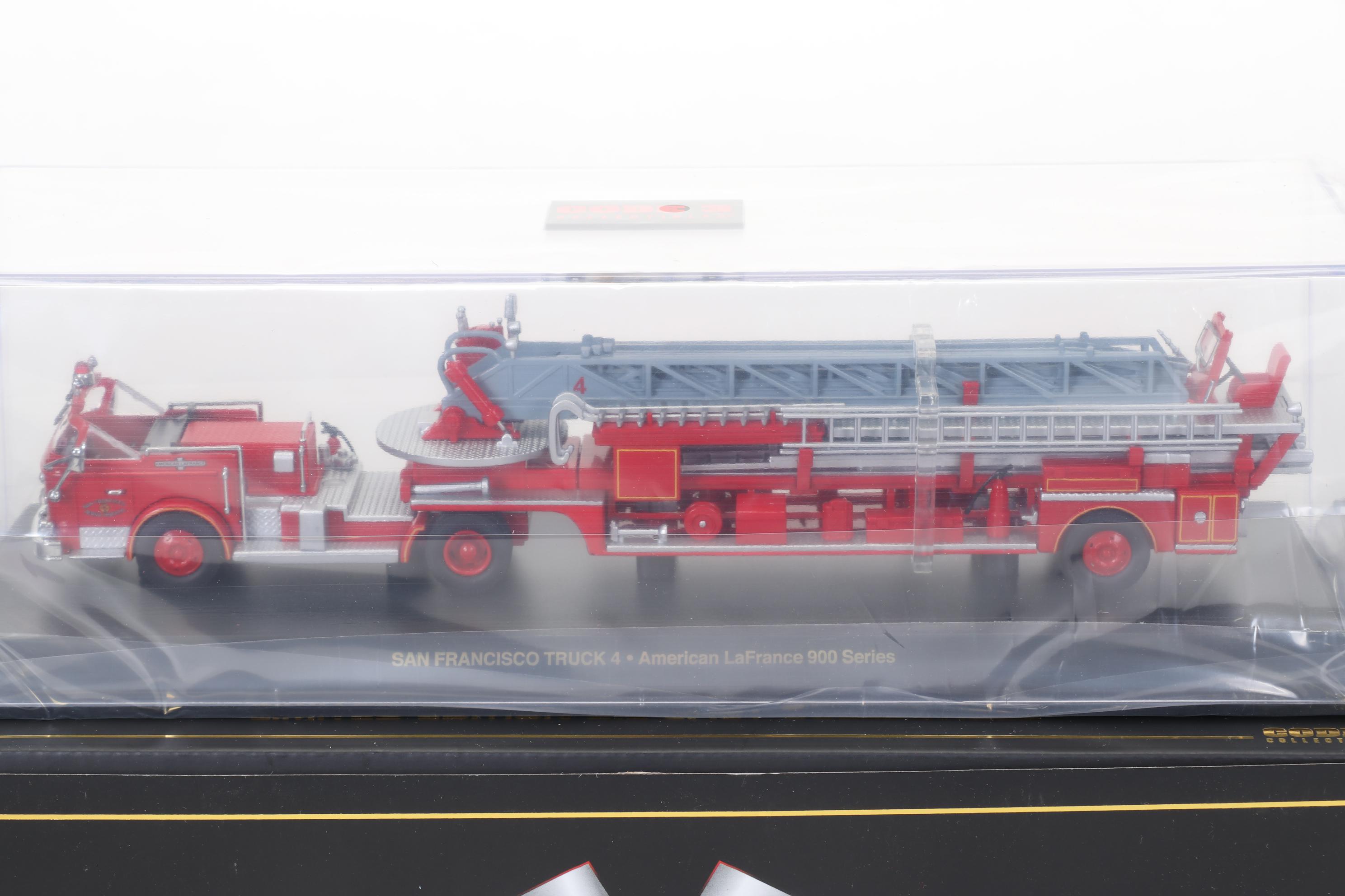 Six Code 3 Limited Edition Die Cast 1/64 Scale Fire Trucks, 21st Century