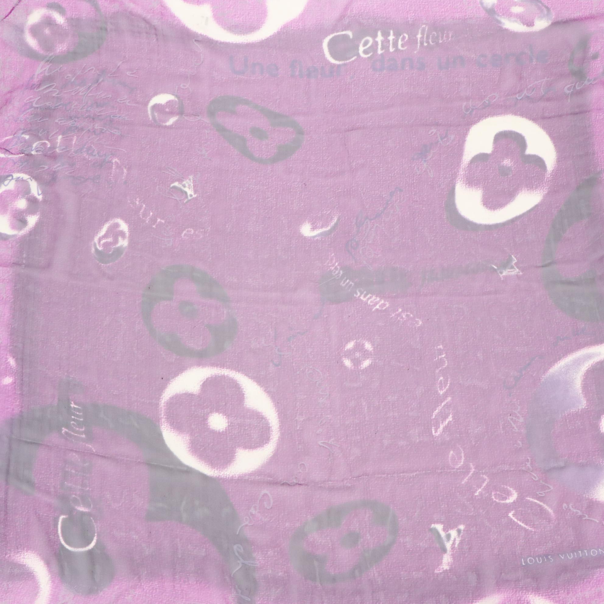 Louis Vuitton Flower Monogram Print Scarf in Purple Silk Chiffon
