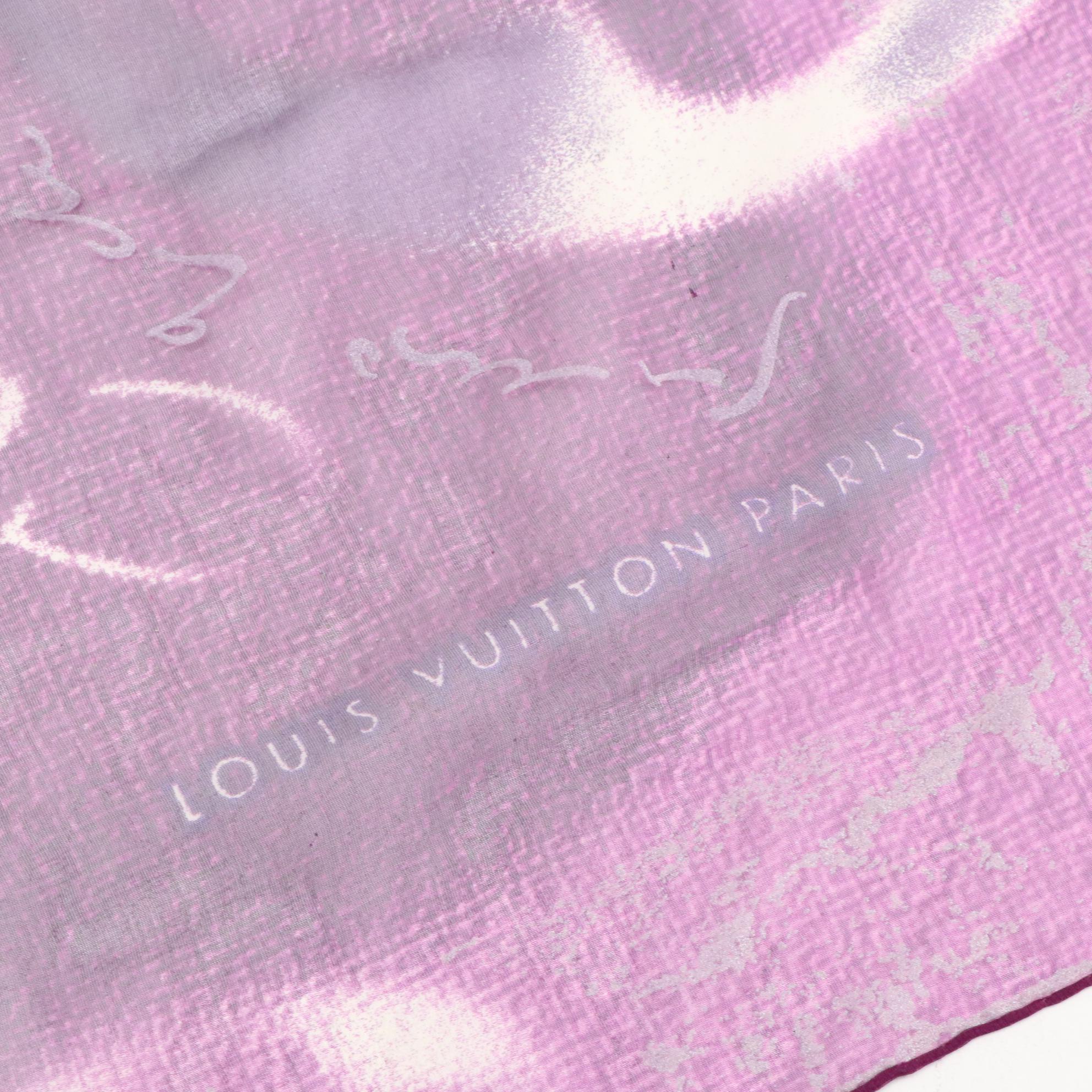 Louis Vuitton Flower Monogram Print Scarf in Purple Silk Chiffon
