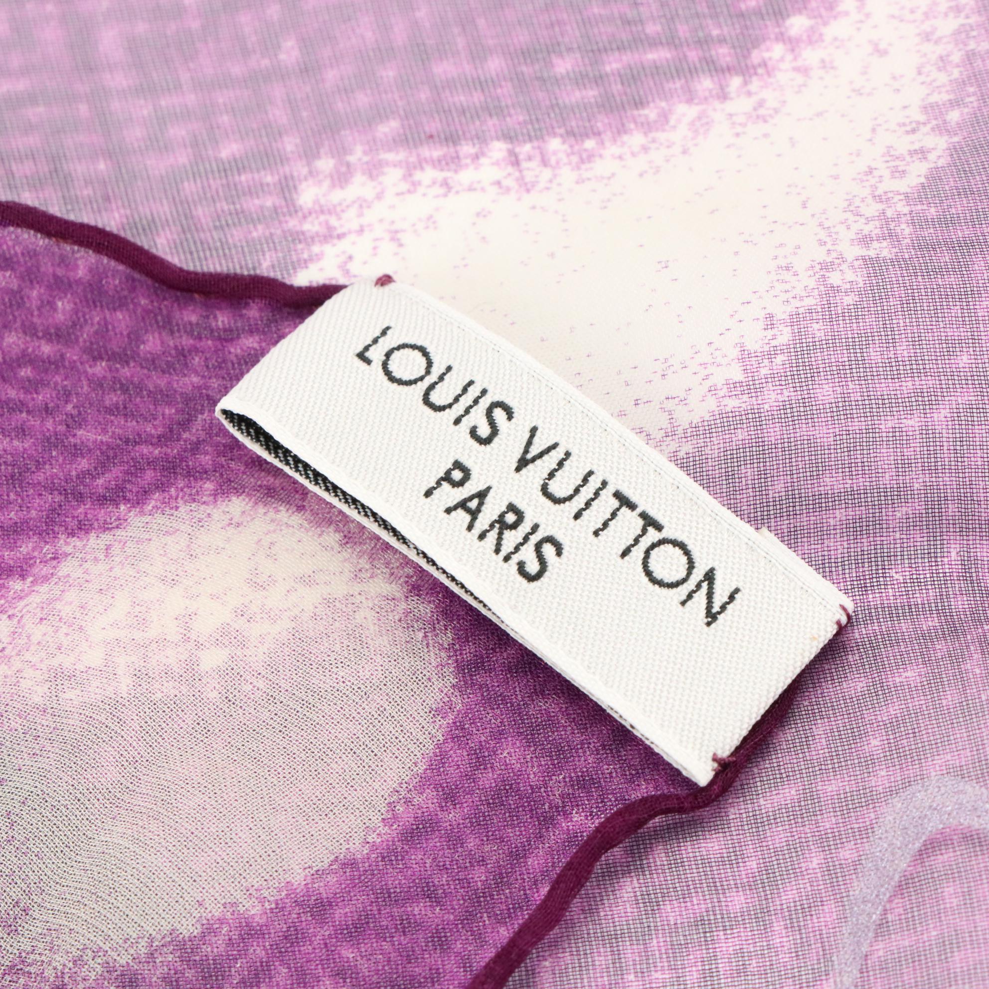 Louis Vuitton Flower Monogram Print Scarf in Purple Silk Chiffon